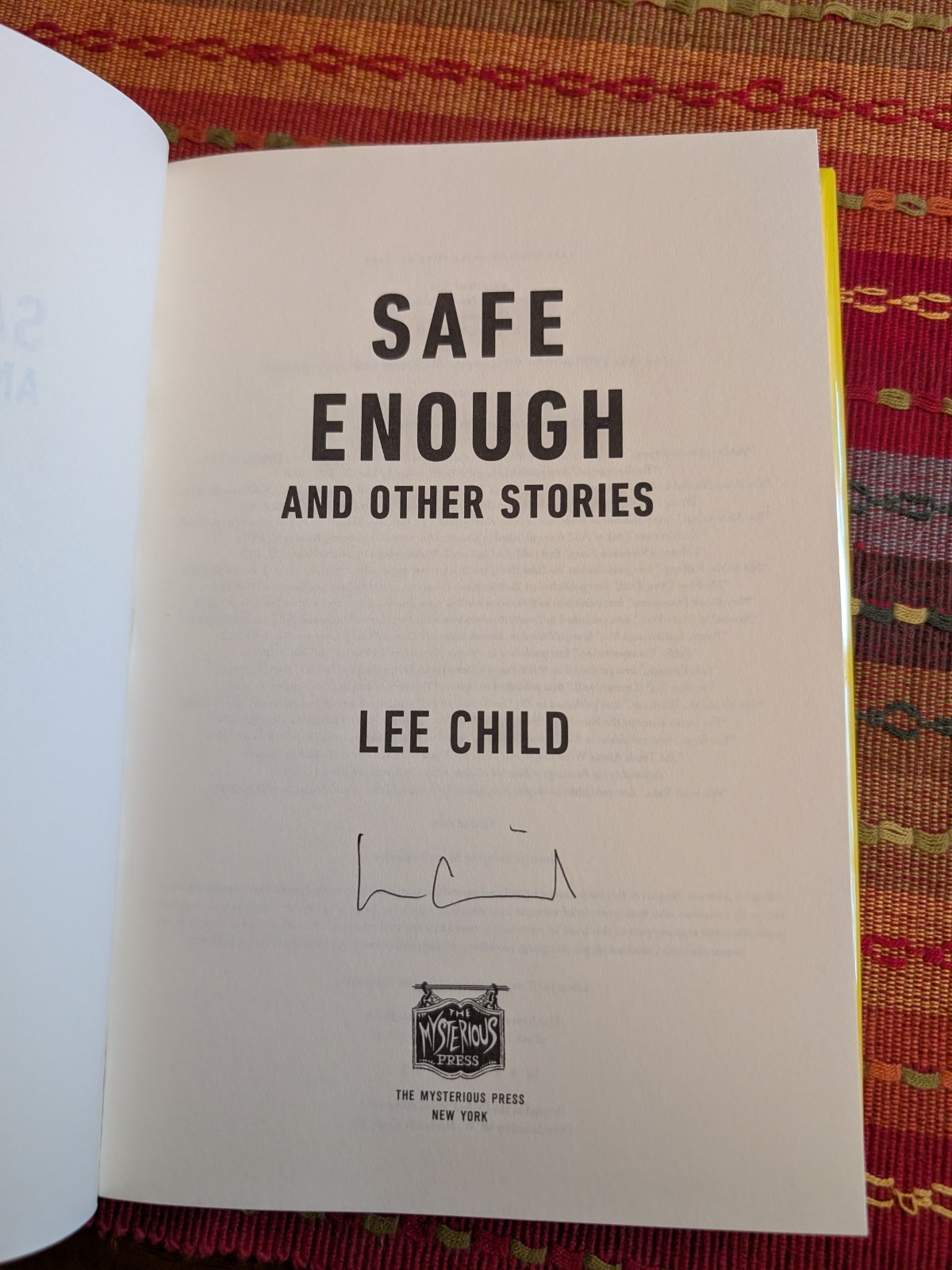 Safe Enough And Other Stories by Lee Child, 2024. Signed First, As New
