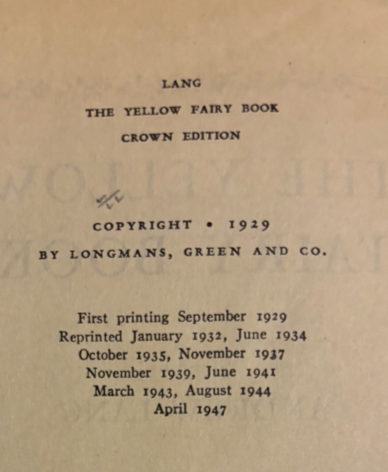 The Yellow Fairy Book ANDREW LANG Crown Edition 1947 Illustrated HC Fantasy