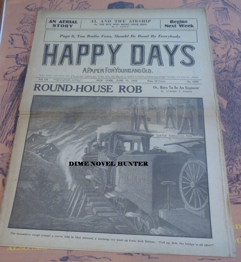 TRAIN ROUND HOUSE STORY FRANK TOUSEY HAPPY DAYS #1553 1924 DIME NOVEL NEWSPAPER