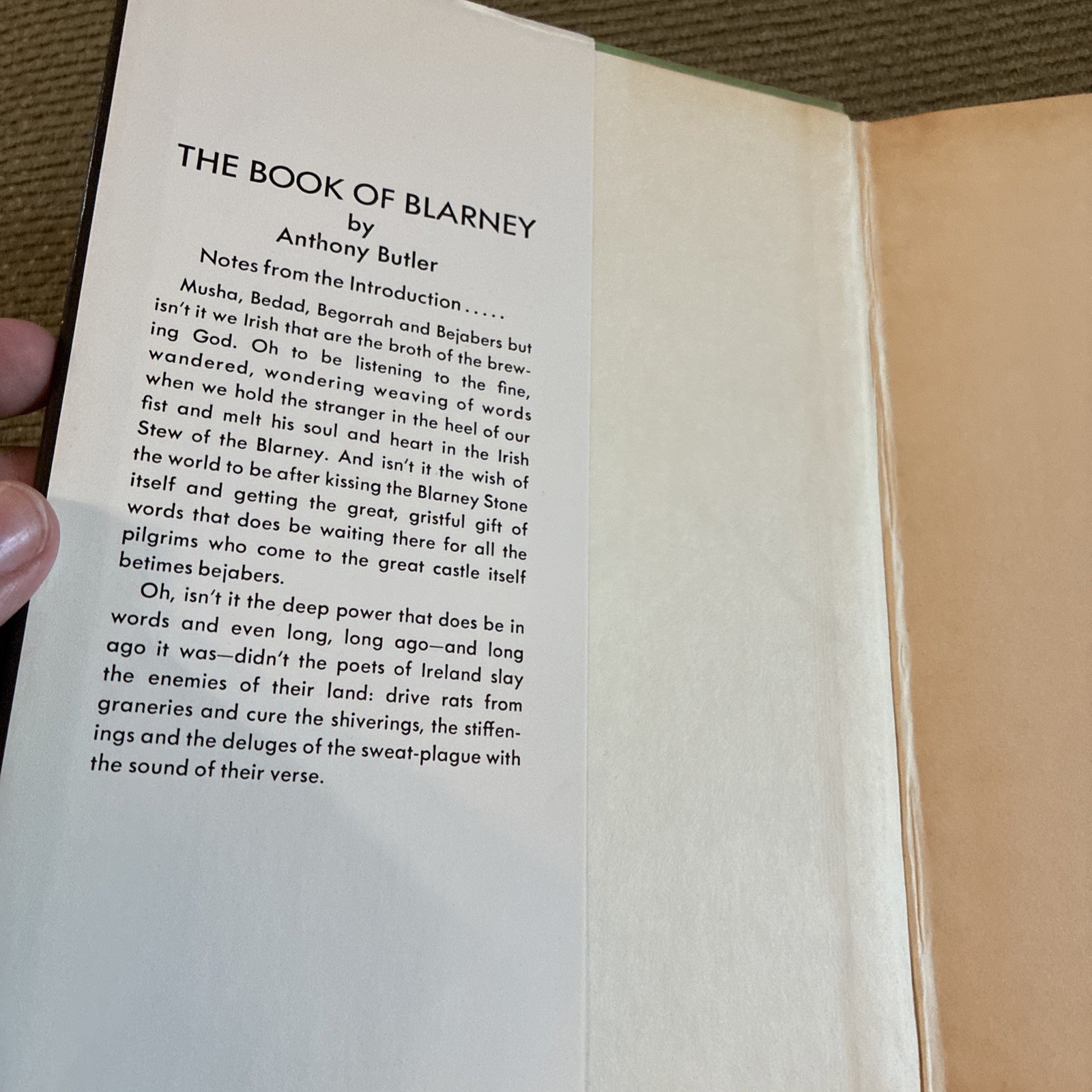 The Book of Blarney by Anthony Butler – HC/DJ 1969 – First Edition – Irish Humor