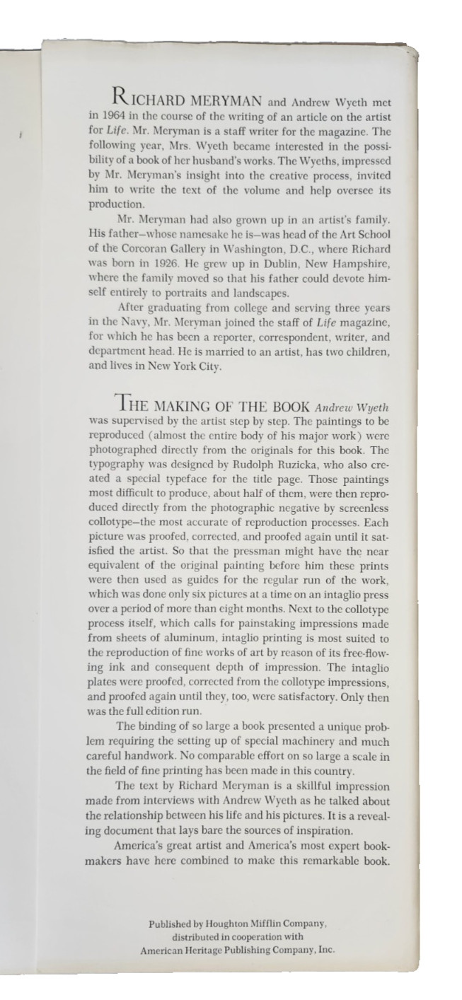 Art Prints Andrew Wyeth by Richard Meryman First Printing 1968 Houghton Mifflin
