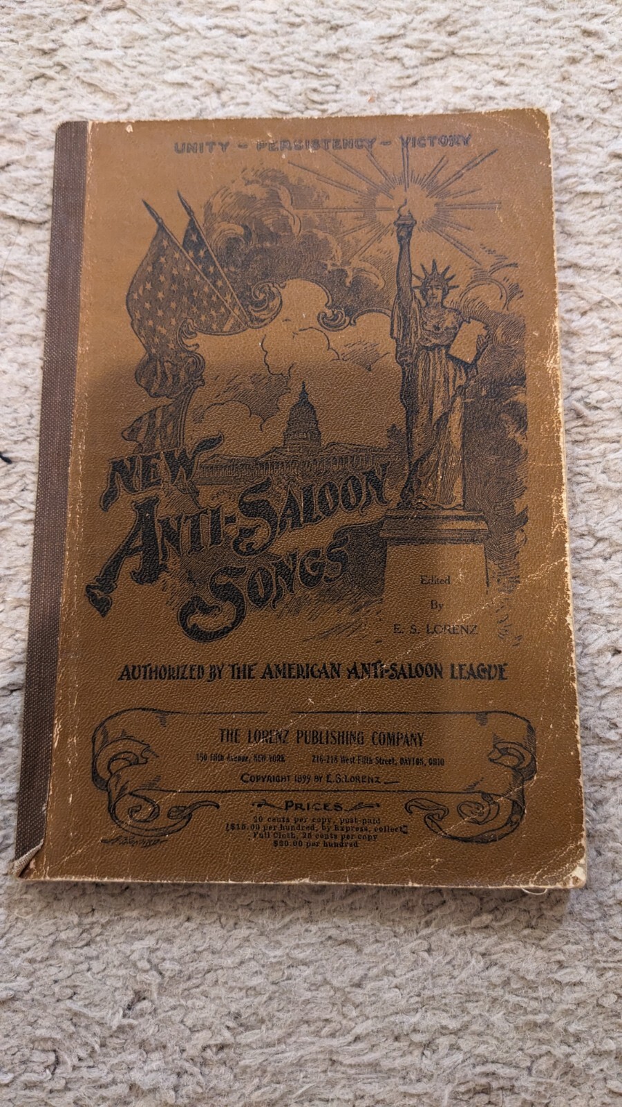1905 New American ANTI-SALOON League Song Book Lorenz Pub Dayton OH PROHIBITION