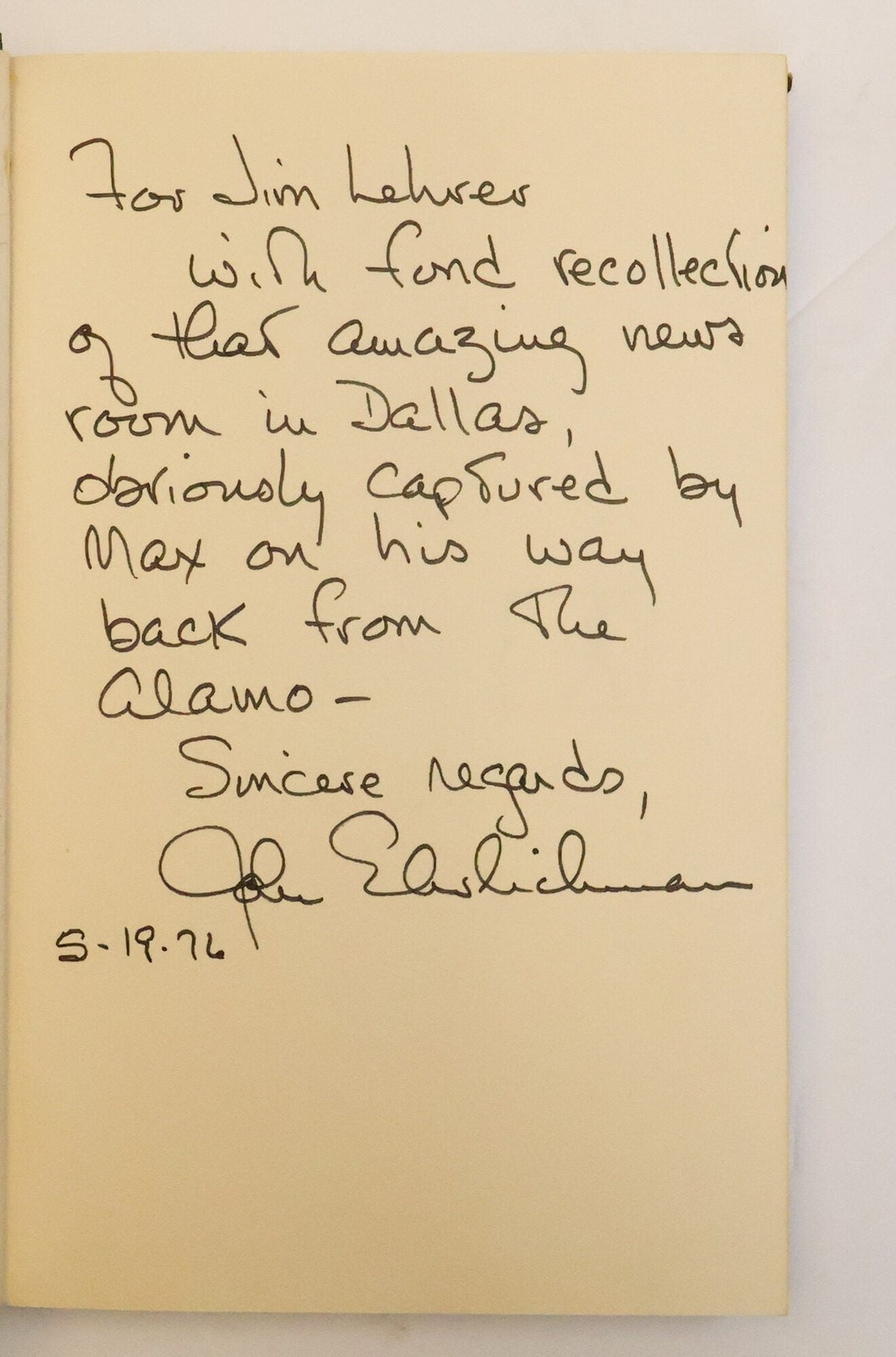 John Ehrlichman / THE COMPANY Inscribed to Jim Lehrer Signed 1st Edition 1976