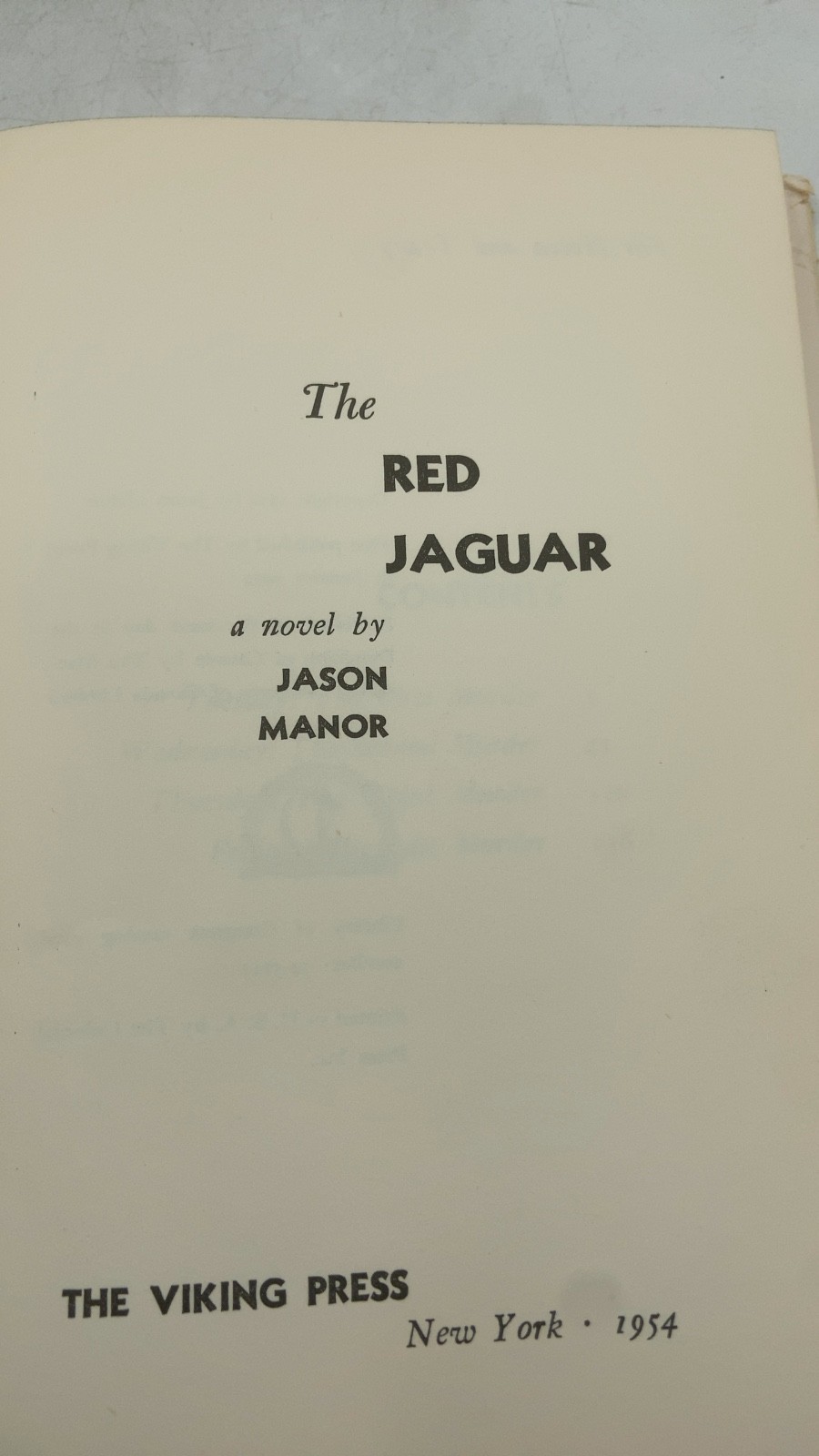 The Red Jaguar Jason Manor Hardcover First published by The Viking Press in J…