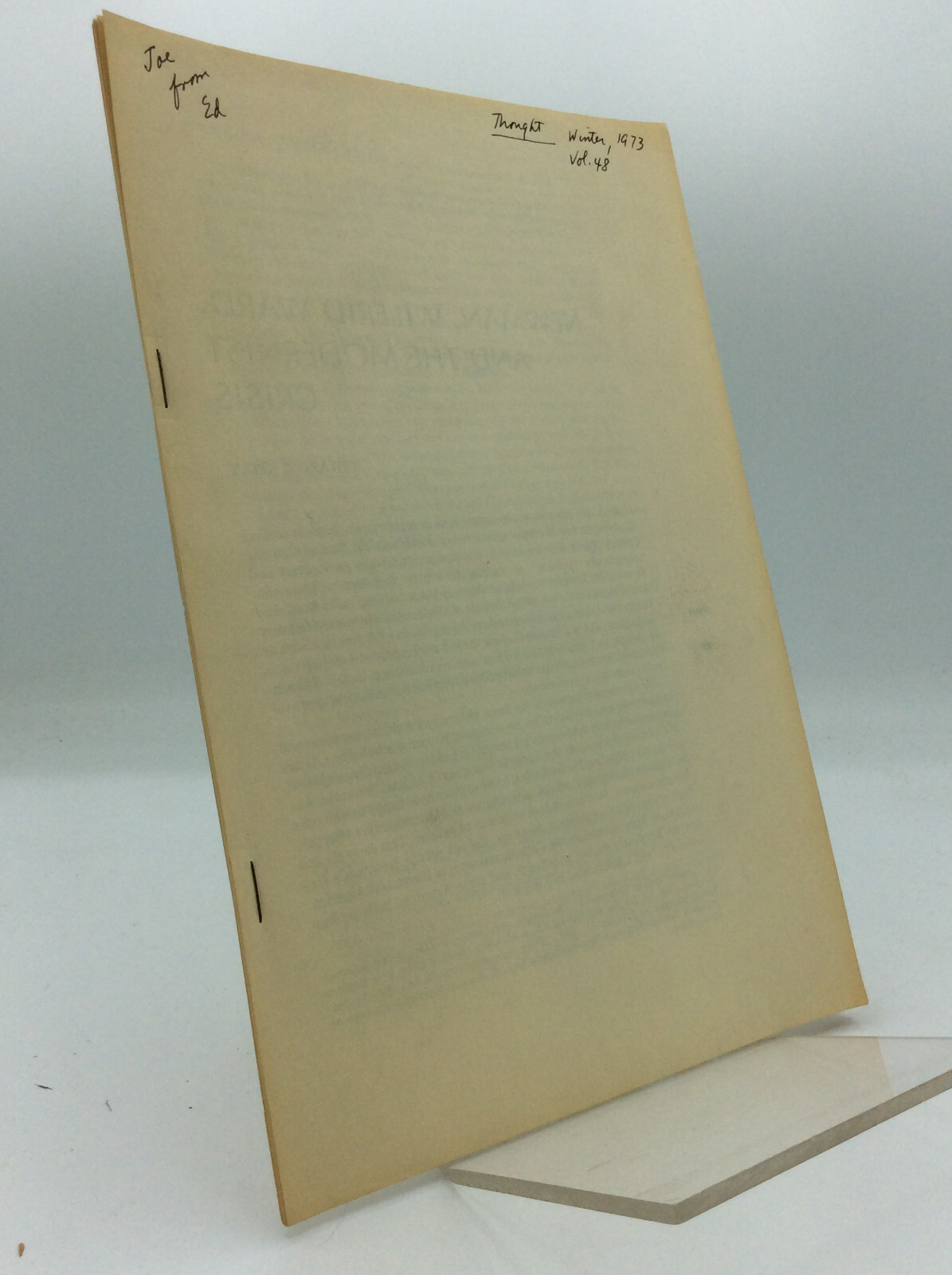 NEWMAN, WILFRID WARD, AND THE MODERNIST CRISIS by Edward E. Kelly – 1973 -SIGNED