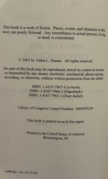 Mists of the Couchsacrage, Inscribed by Alden L. Dumas – VERY GOOD, RARE