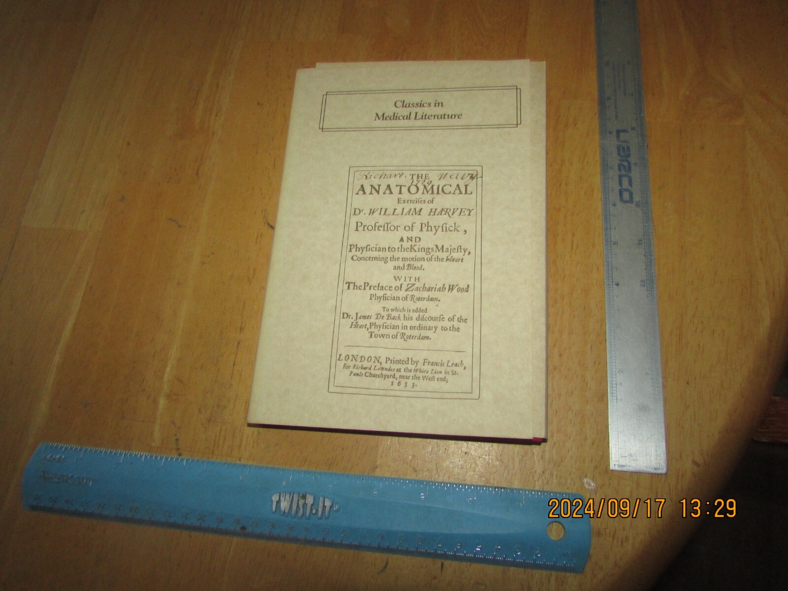 Classics in Medical Literature – The Anatomical Exercifes of William Harvey 1987