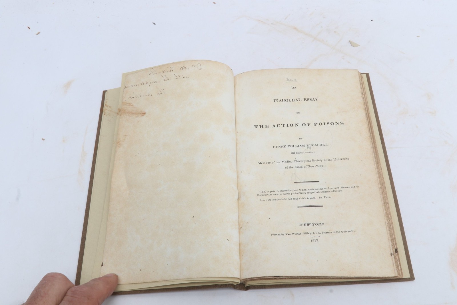 1817 Rare Toxicology Book Signed INSCRIBED Action of Poisons Medical History NY