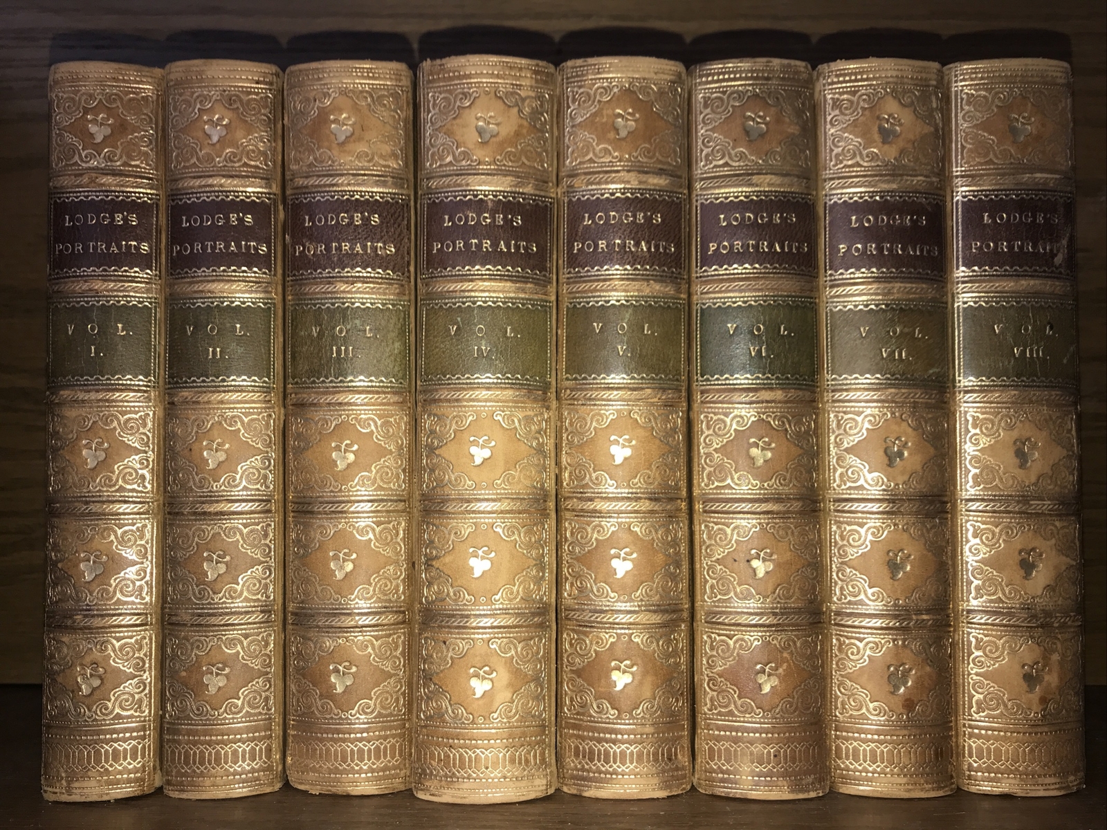 LEATHER Set;LODGE’S PORTRAITS! Original Gilded Victorian Bindings Complete Plate