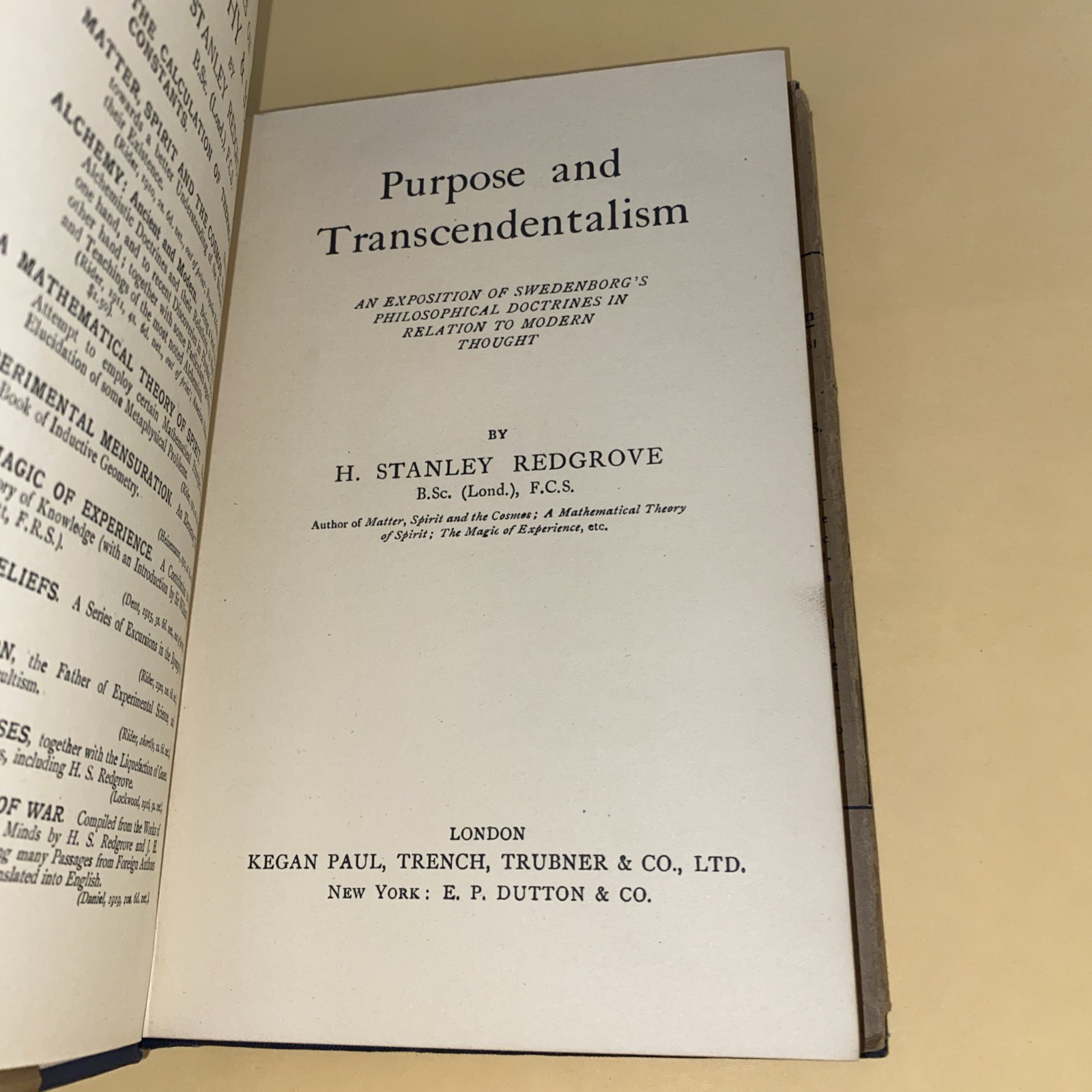 Vntg Purpose & Transcendentalism Antique Book 1920 1st Ed Redgrave Swedenborg