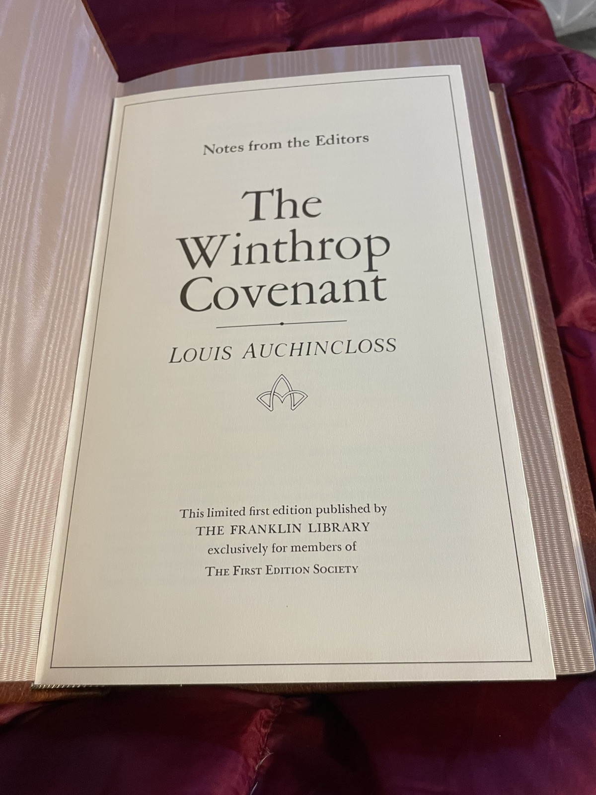 Vtg Louis Auchincloss THE WINTHROP COVENANT Franklin Library 1976