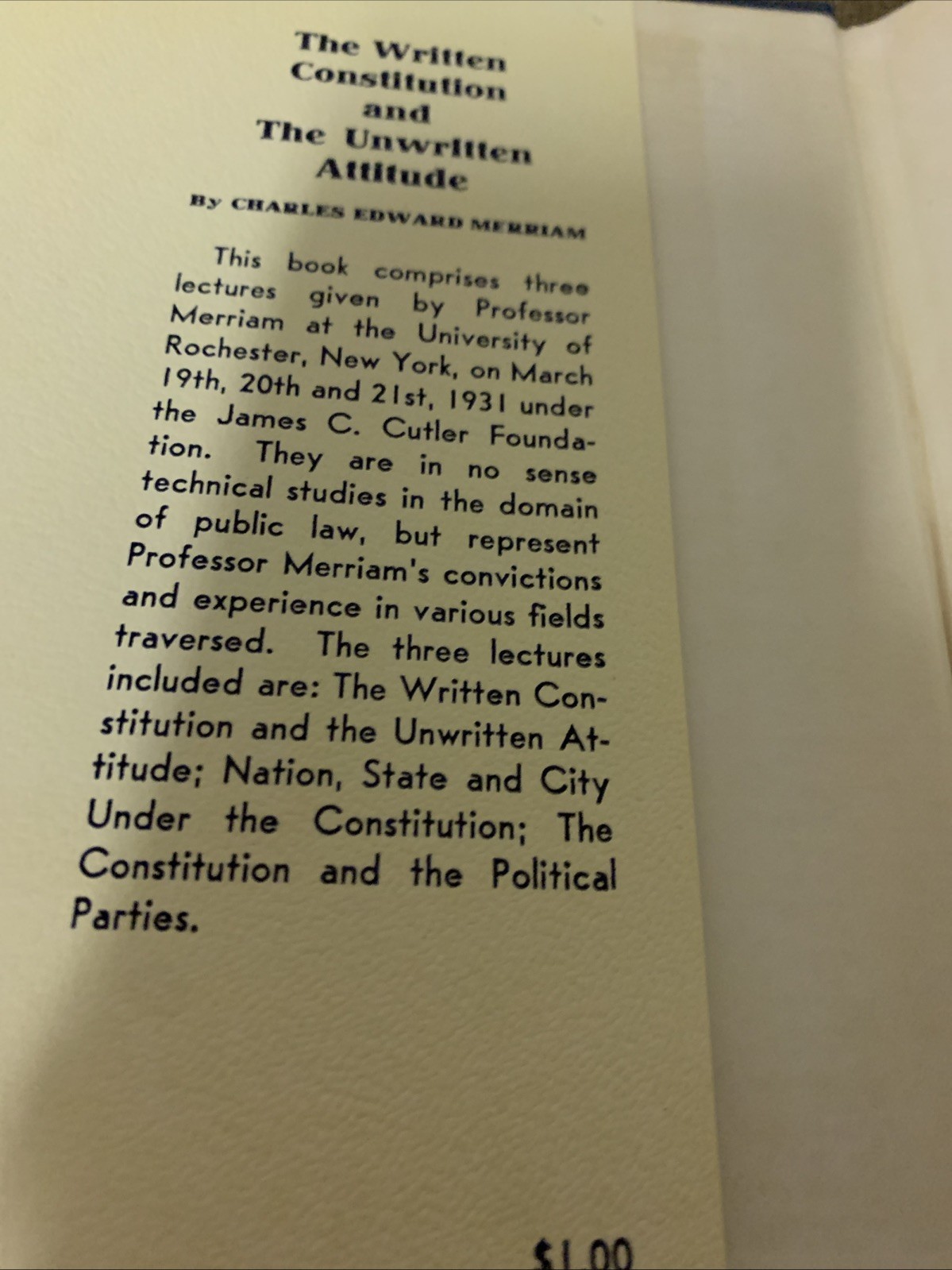 The Written Constitution Charles Edward Merriam 1931 Vintage Political Science