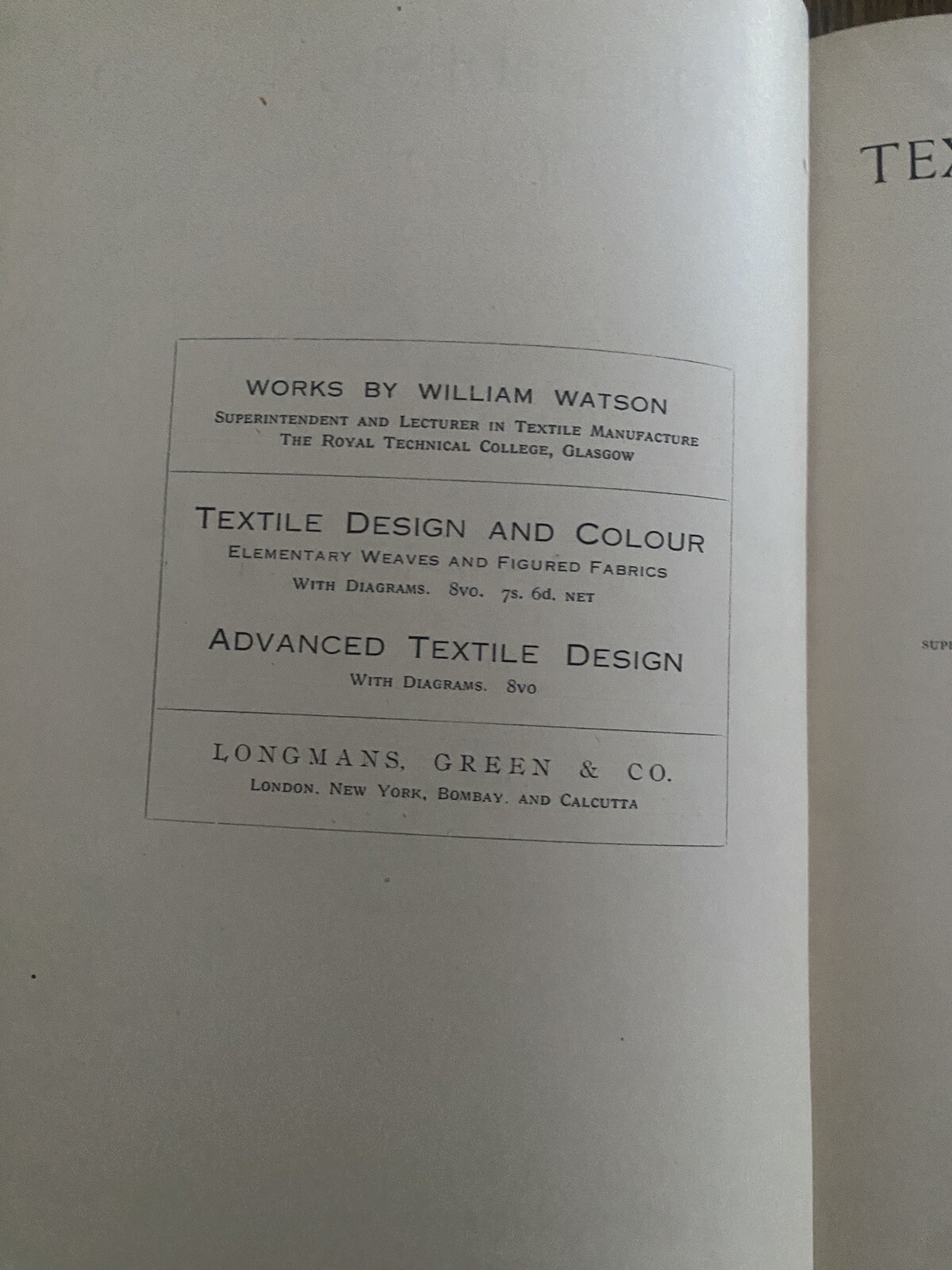 Rare 1912 Textile Design Colour Elementary Weaves Figured Fabrics Book W. Watson