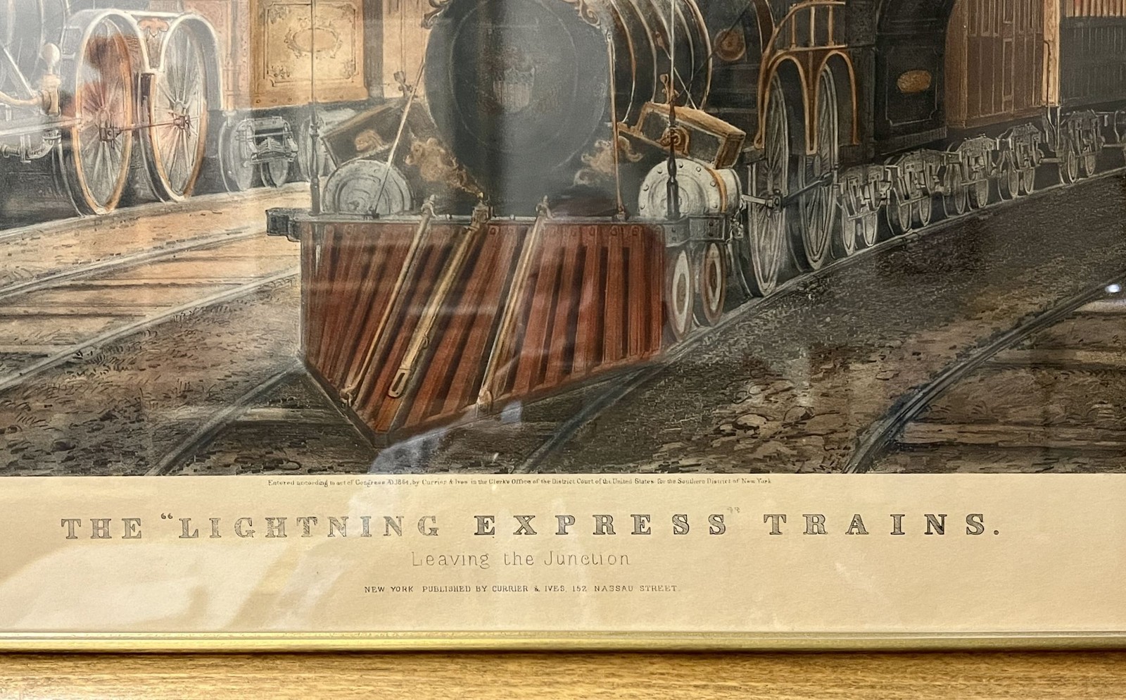 Nathaniel . Ives Currier / ‚LIGHTNING EXPRESS‘ TRAINS Leaving the Junction 1864