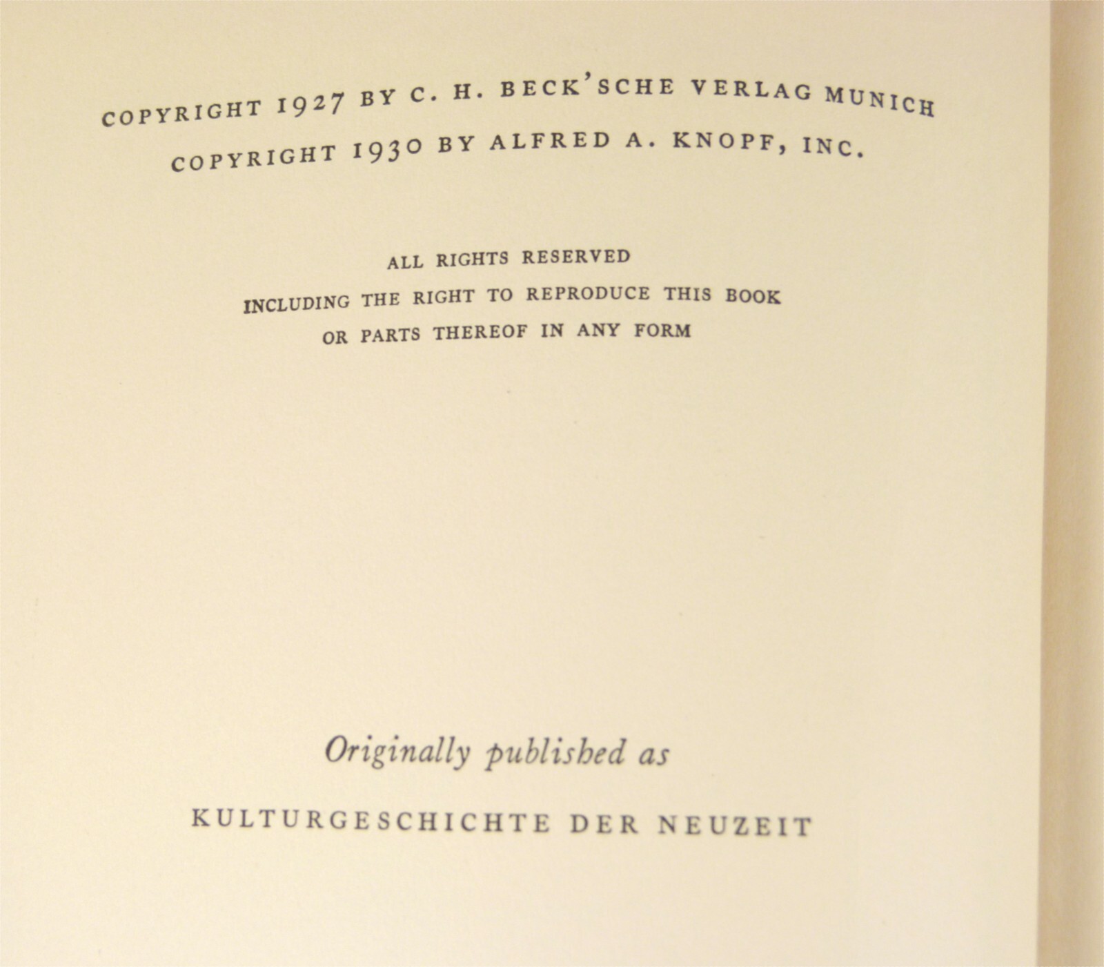 A Cultural History of the Modern Age Vol. I by Egon Friedell Knopf/Borzoi ©1930