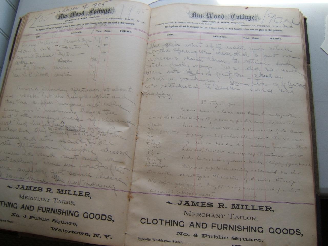 ANTIQUE BIN-WOOD COTTAGE LODGE CHAUMONT BAY, NY HUNTING FISHING 280 PAGE DIARY