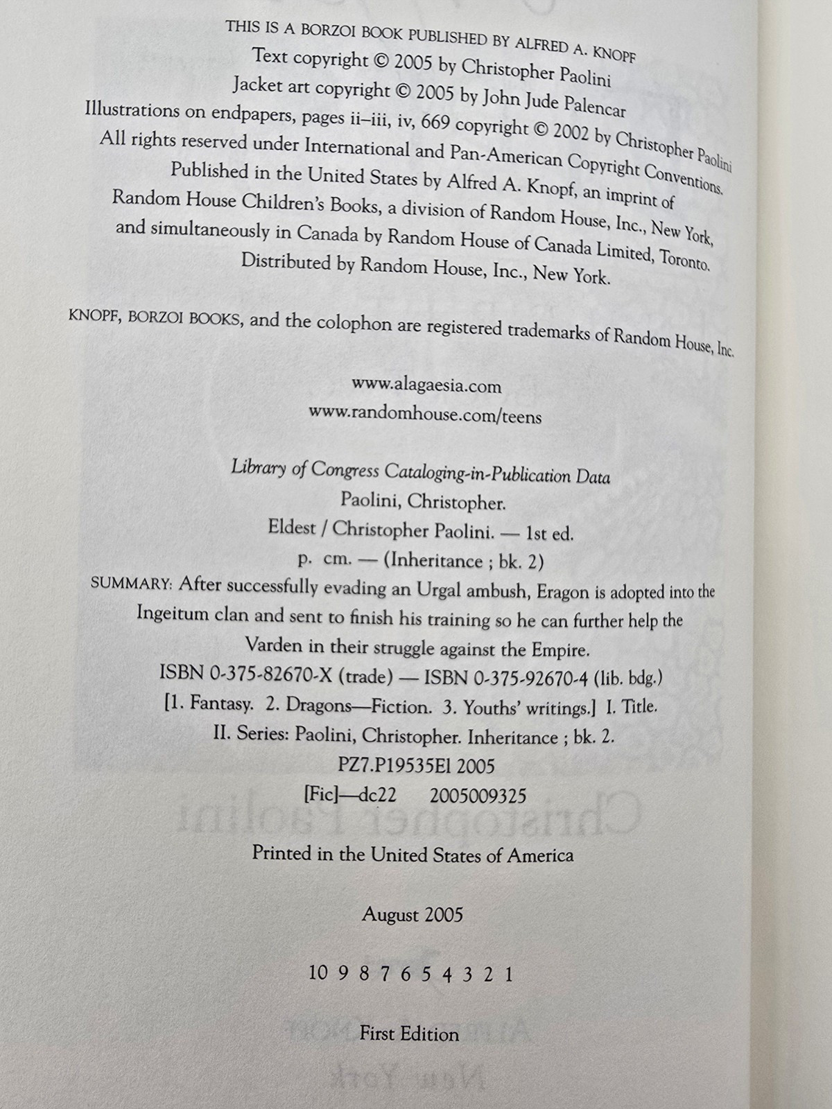 SIGNED~Eldest by Christopher Paolini, 1st Edition, 1st Printing, HC DJ