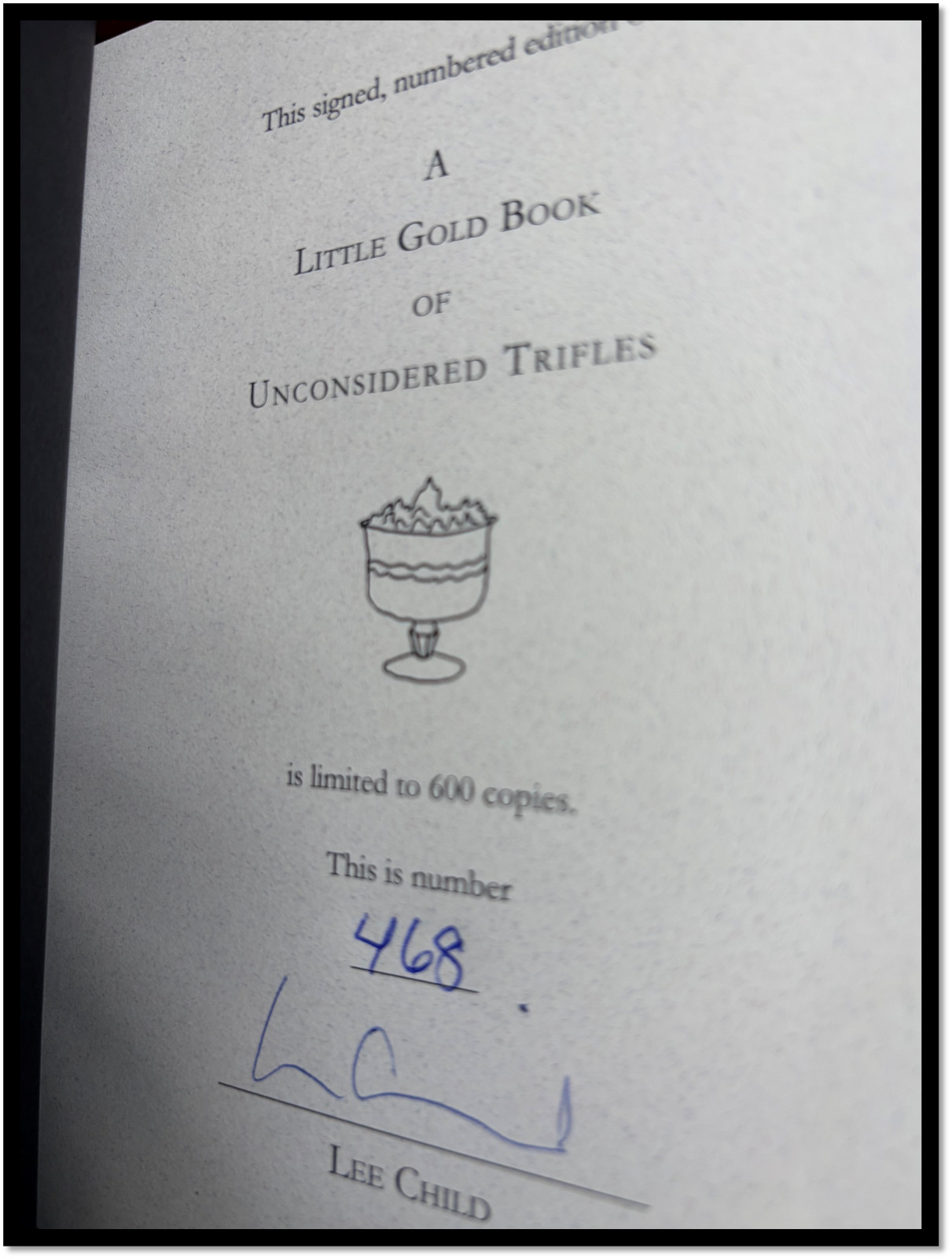 A Little Gold Book Of Unconsidered Trifles SIGNED LEE CHILD Borderlands 1/500