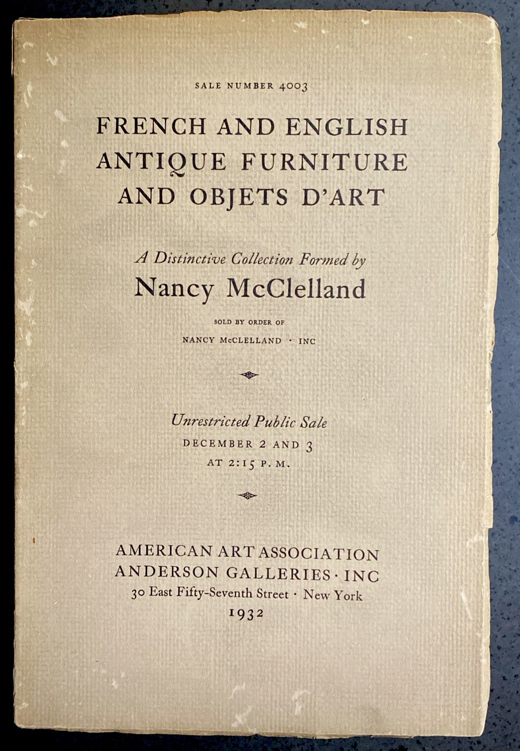 McClelland Collection Antique French/English Furniture/Antiques-1932 NY Catalog