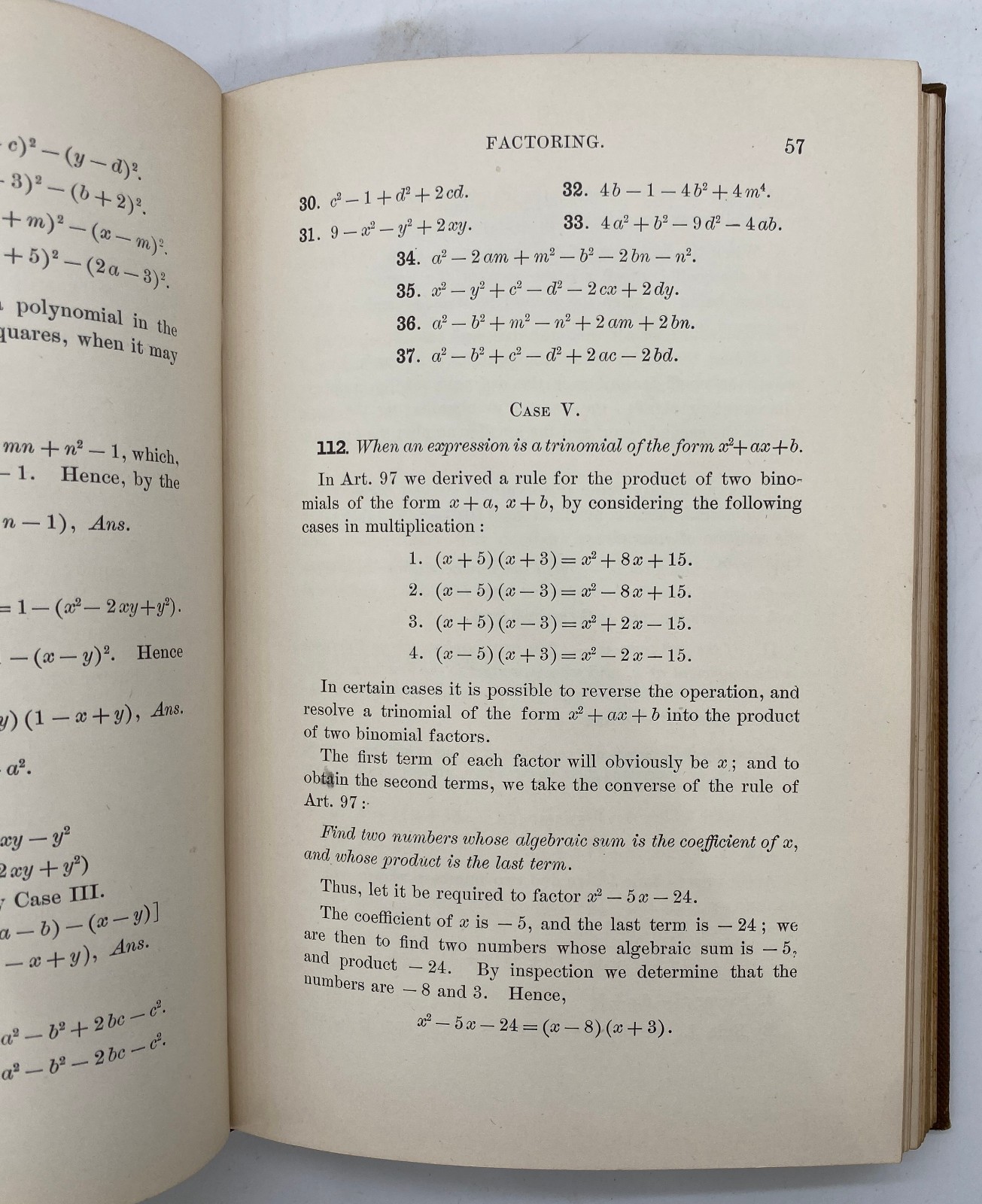 1885 Complete Course in Algebra by Webster Wells Leather Spine Antique Book