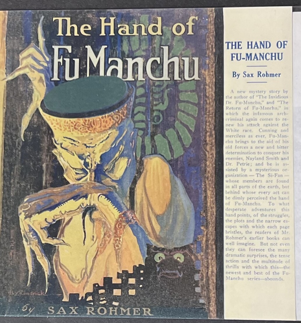 The Hand of Fu Manchu by Sax Rohmer Facsimile Book Cover Robert M. McBride & Co.