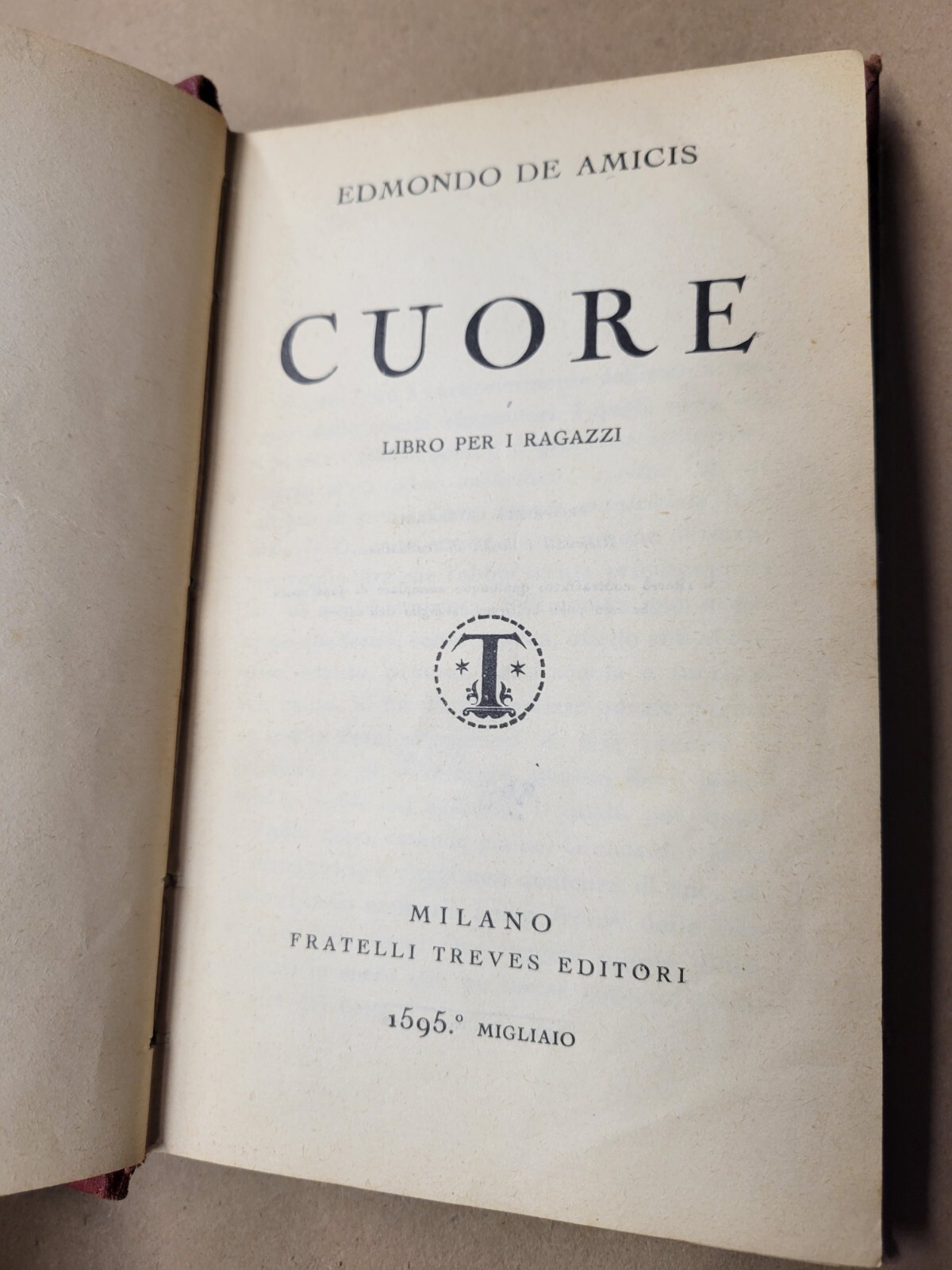 CUORE Edmondo De Amicis Fratelli Treves libro per 1 ragazzi 1929 HEART Italian