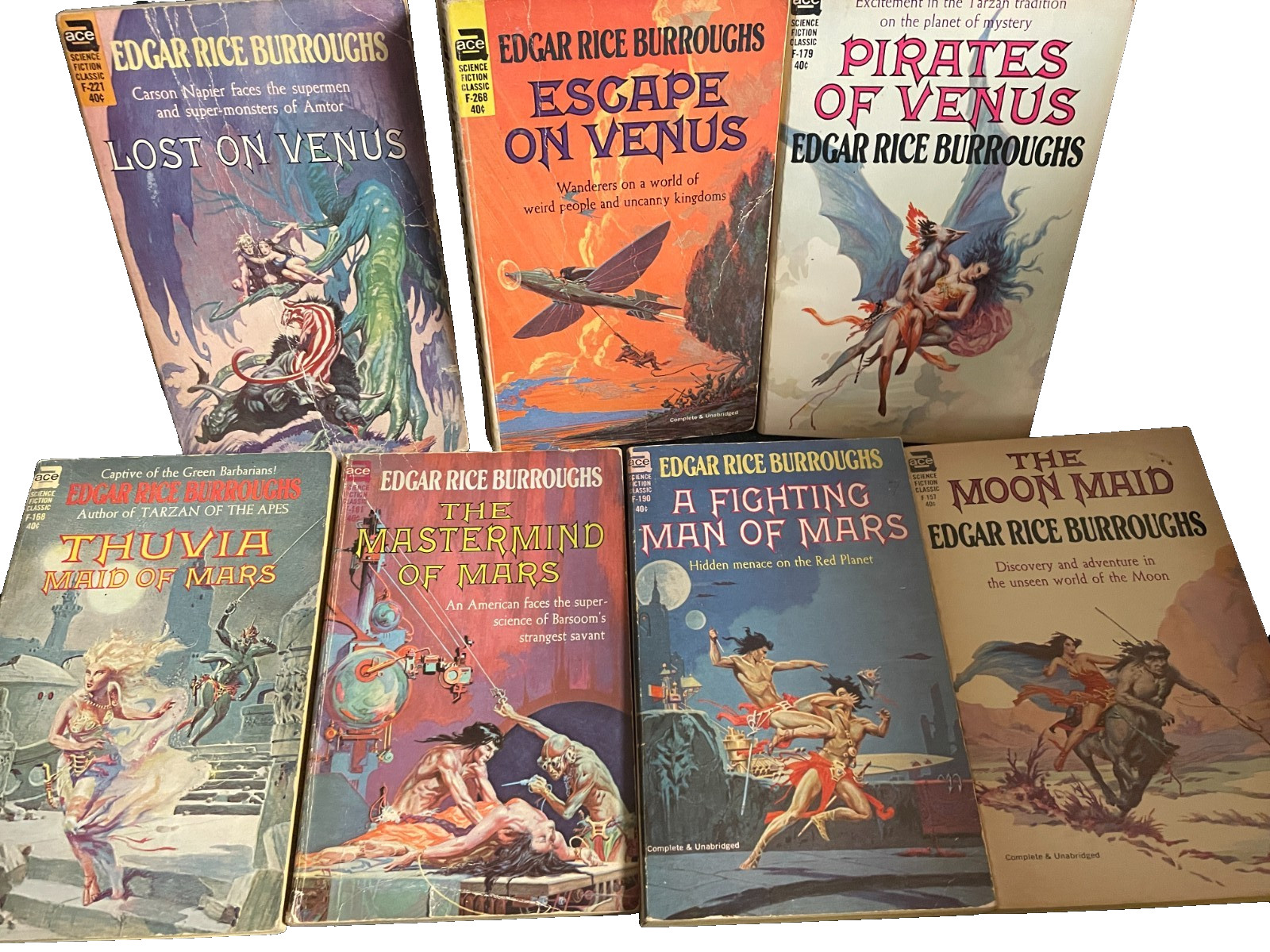 Lot Of 7 ER Burroughs PB’s – Frazetta/Krenkel Covers – Mars Venus Series ACE 40c