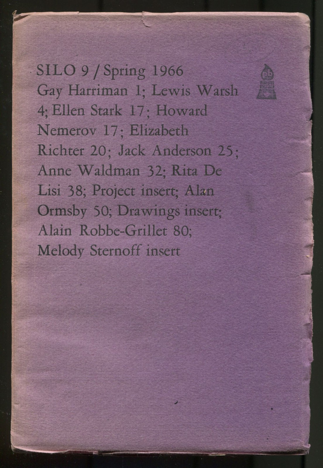 Gay HARRIMAN, Alain Robbe-Grillet / SILO – 9 / Spring 1966 1st Edition