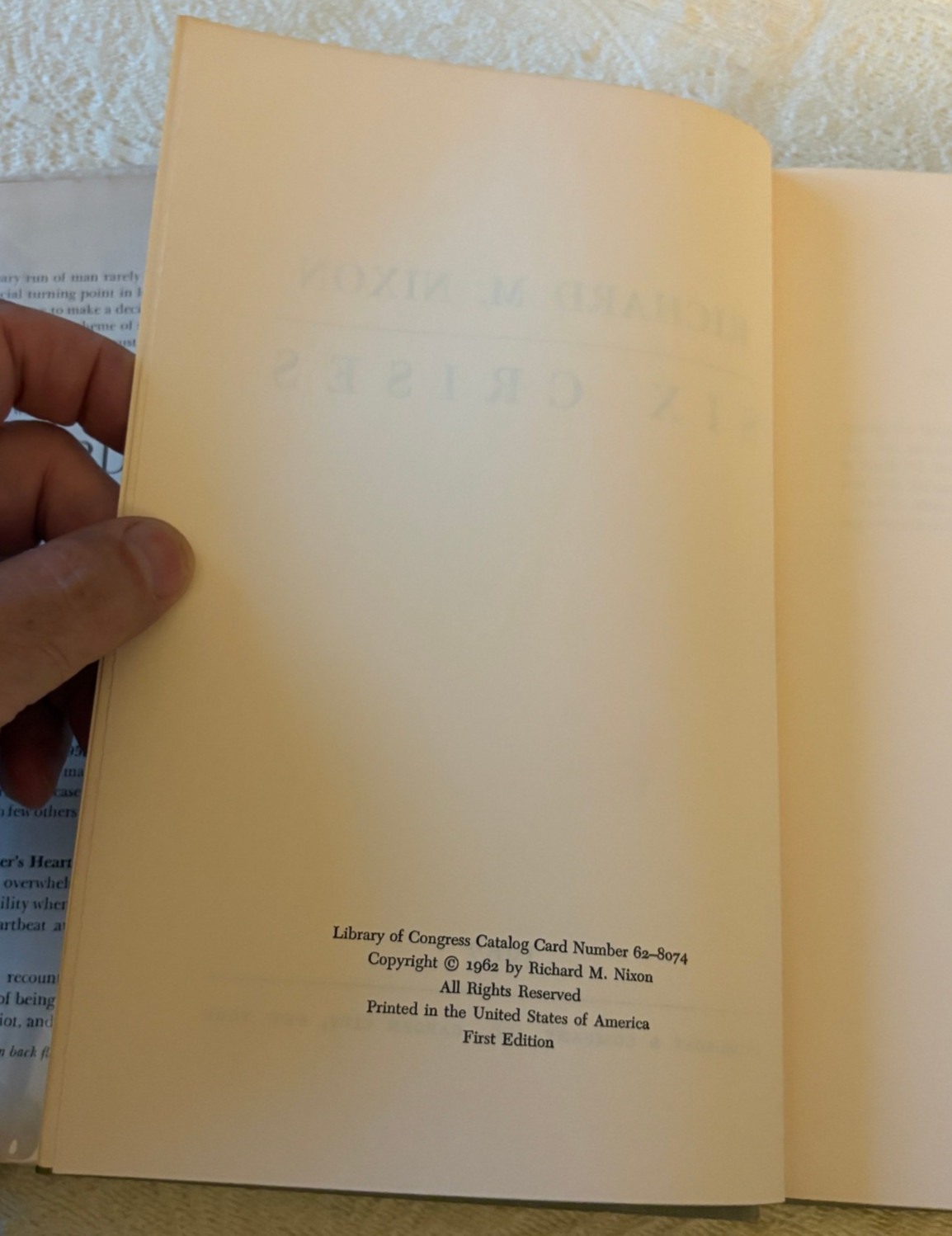Richard M. Nixon, Six Crises, Doubleday, NY 1962 1st Ed in DJ autopen signed
