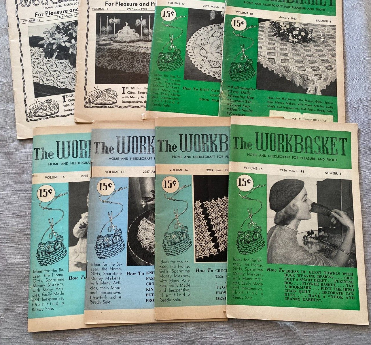 Vintage Workbasket Magazine; Lot of 8; 1950-1953 Crafts, Hobbies Needlework