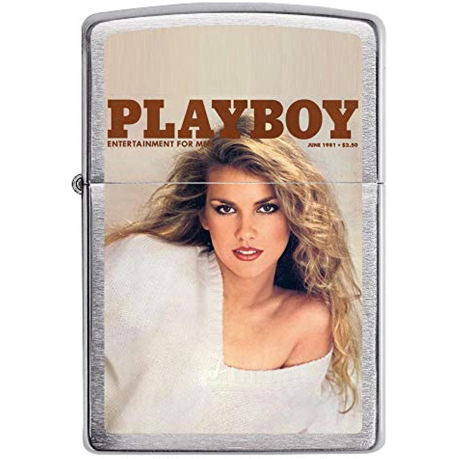 Zippo Playboy Cover June 1981 Pocket Lighter, Brushed Chrome, One Size
