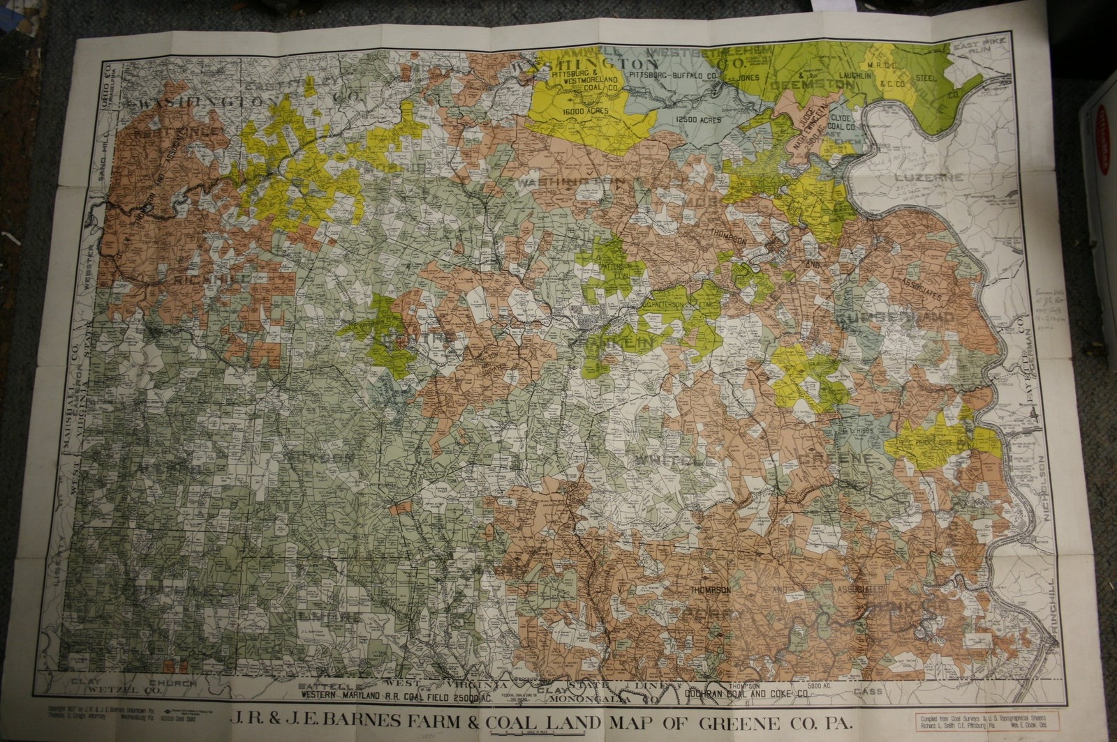 Richard Smith / J.R & J.E Barnes Farm & Coal Map of Greene Co PA Compiled 1st ed