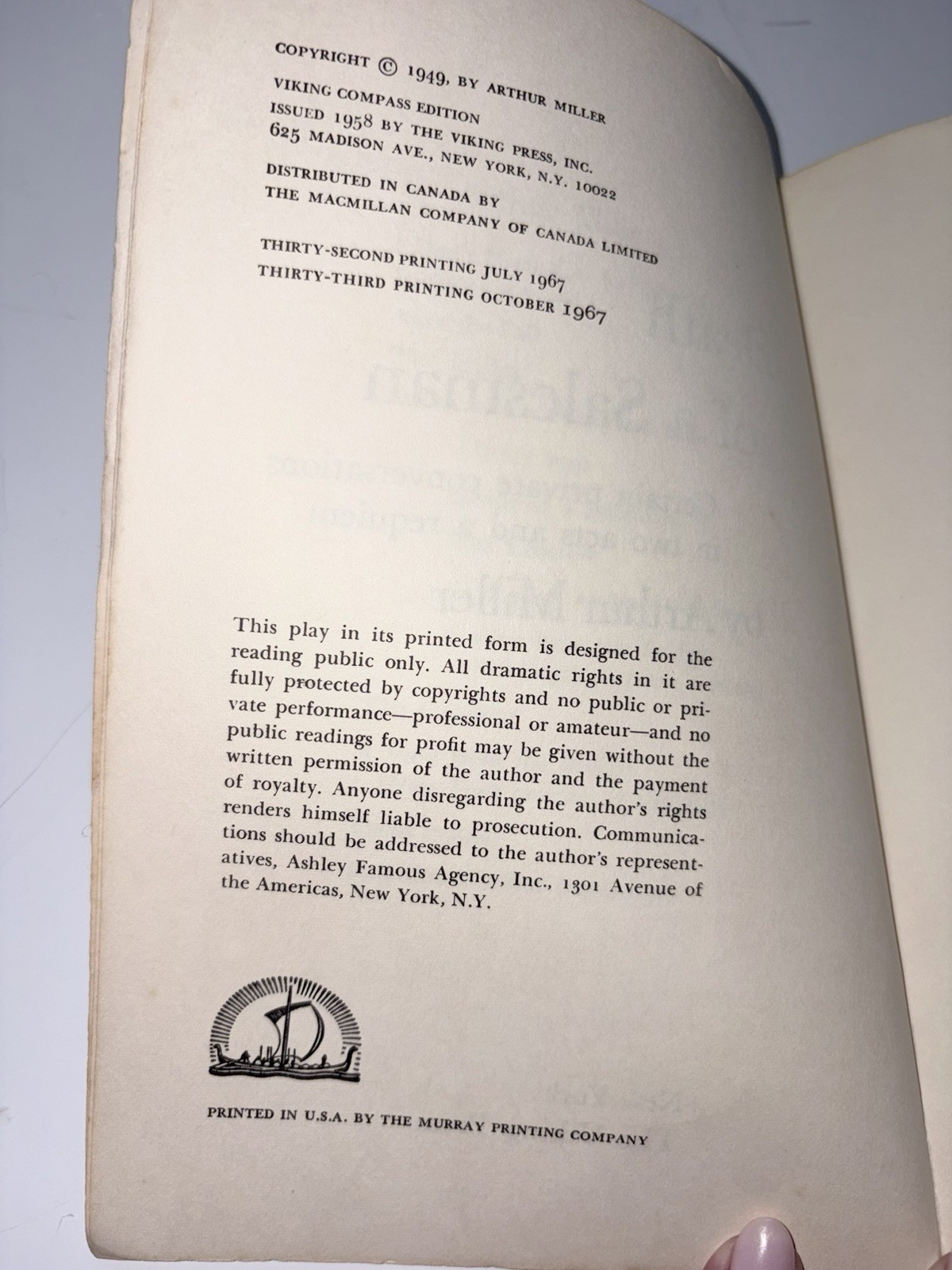 Death of a Salesman Arthur Miller PB Viking Compass 1968 PULITZER Classic