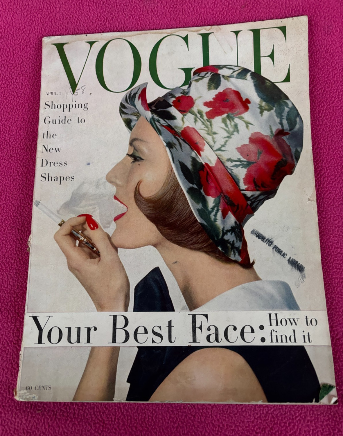 WOMEN vintage FASHION magazine VOGUE 1958 cover girl NEW CLOTHES beauty HEADACHE