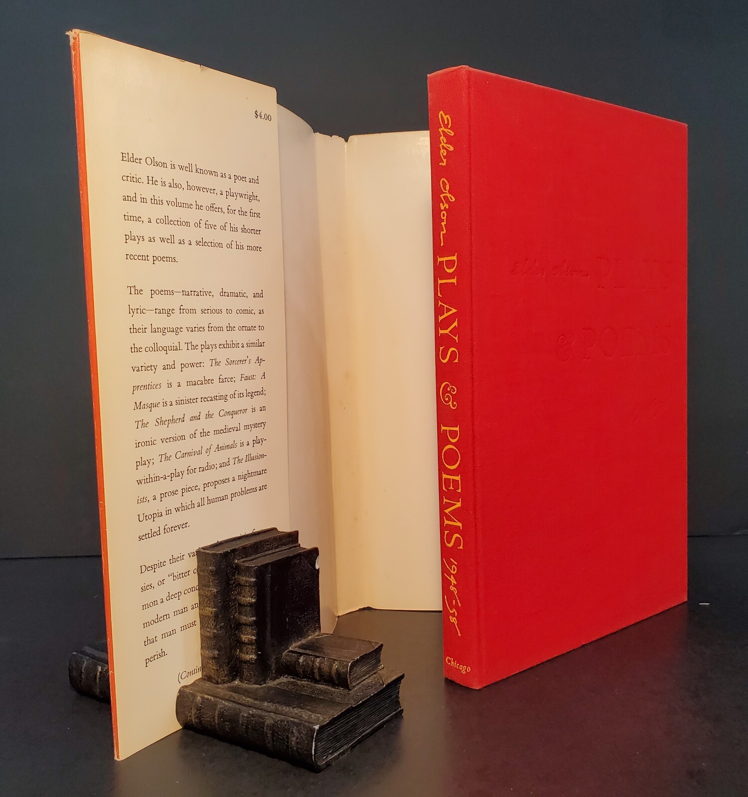 Elder OLSON / Plays & Poems 1948-58 1st Edition 1958 HC Dust Jacket