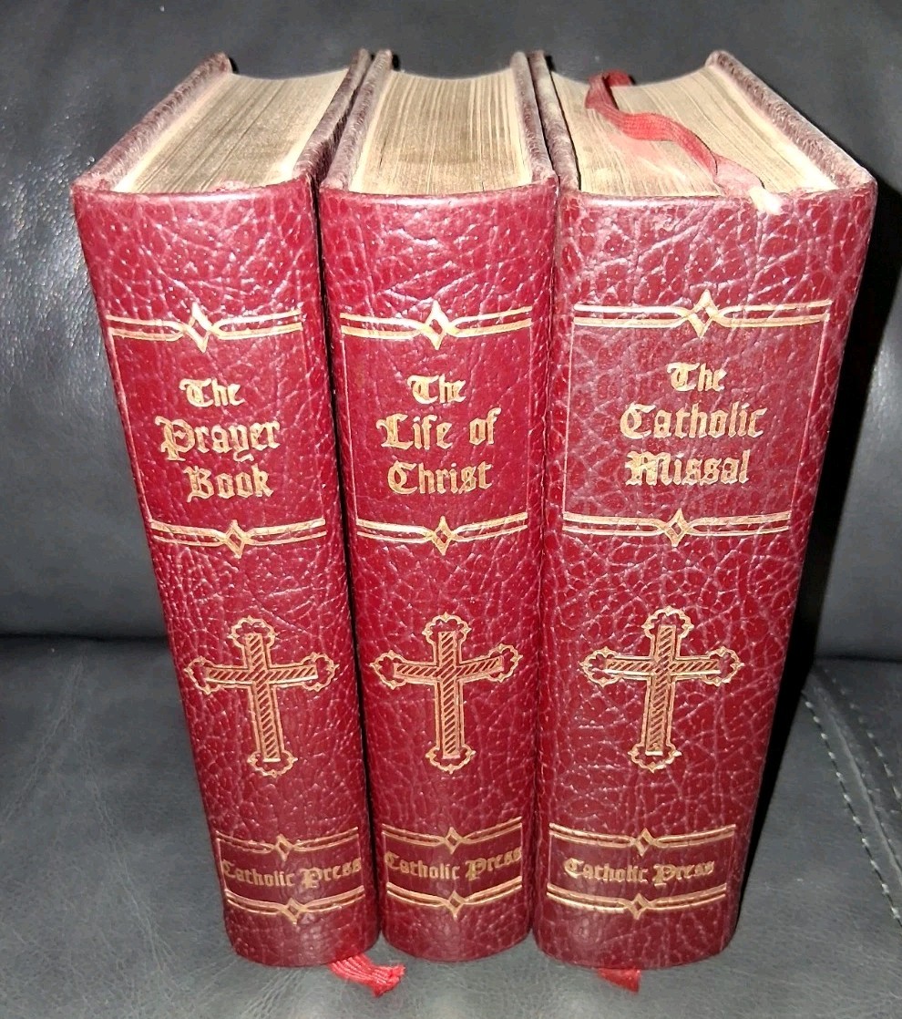 Catholic Press Set 3 Prayer Books, Missal, Life Of Christ Leather Bound HB 1954