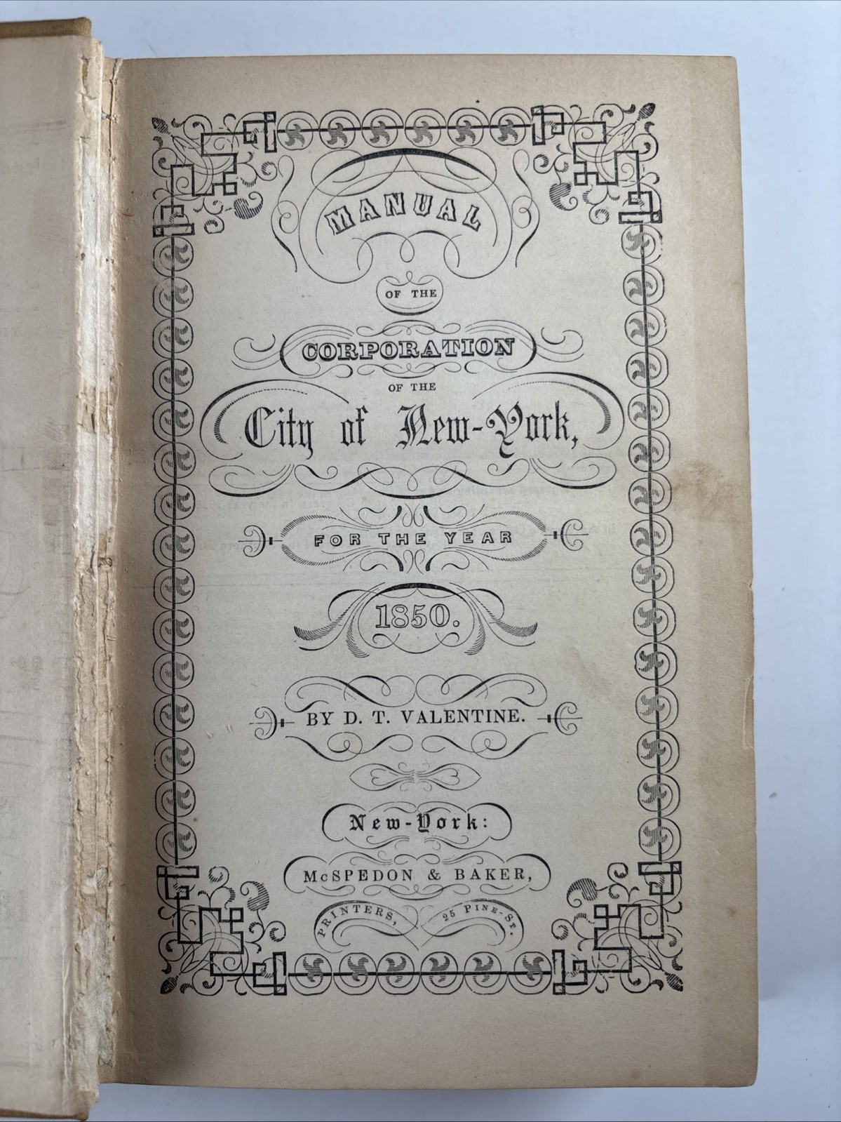 1850 Manual of the Corporation of the City of New York D.T. Valentine McSpedon