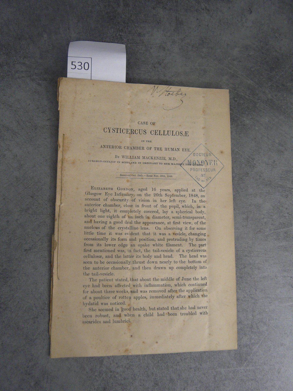 William Mackenzie Cysticercus Cellulosae Monoyer Ophthalmology Optical Medicine