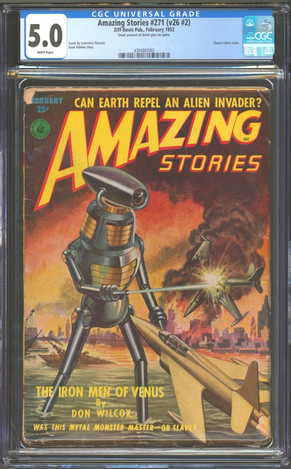 Amazing Stories 1952 February, #271. Lawrence Stevens Robot cover. CGC pulp