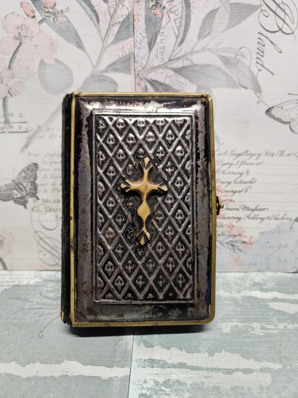 Antique 1884 Polish Catholic Prayer Book Metal Hardcover Clasp With Cross