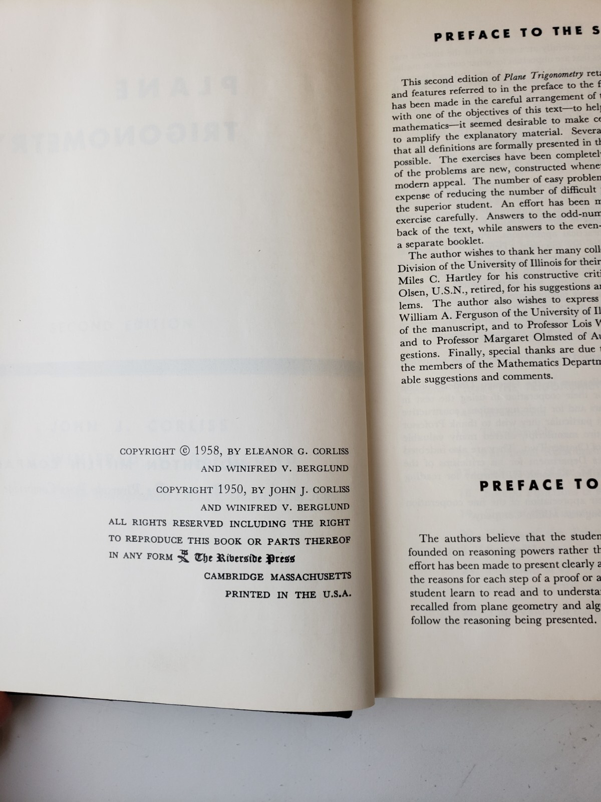 Plane Trigonometry 2nd Edition 1958 Hardcover Vintage