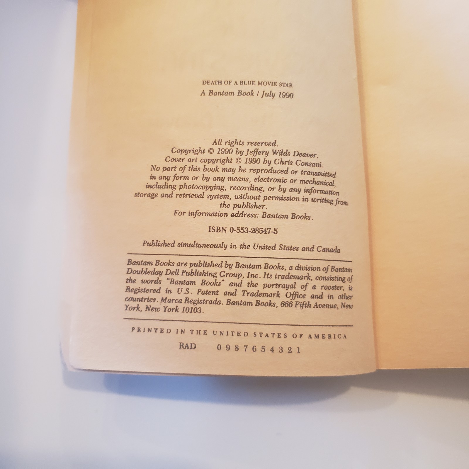 VTG 1st Edition Death Of A Blue Movie Star Deaver Bantam Crime Murder Mystery