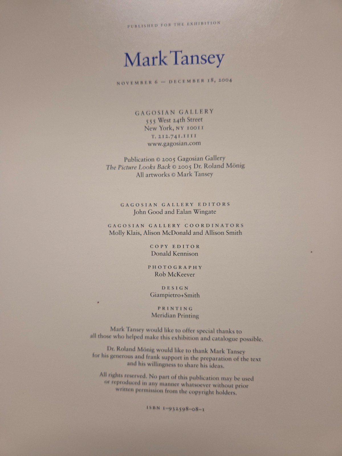 Mark Tansey by Dr. Roland Monig Gagosian Gallery Ltd First Edition Hardcover VG+