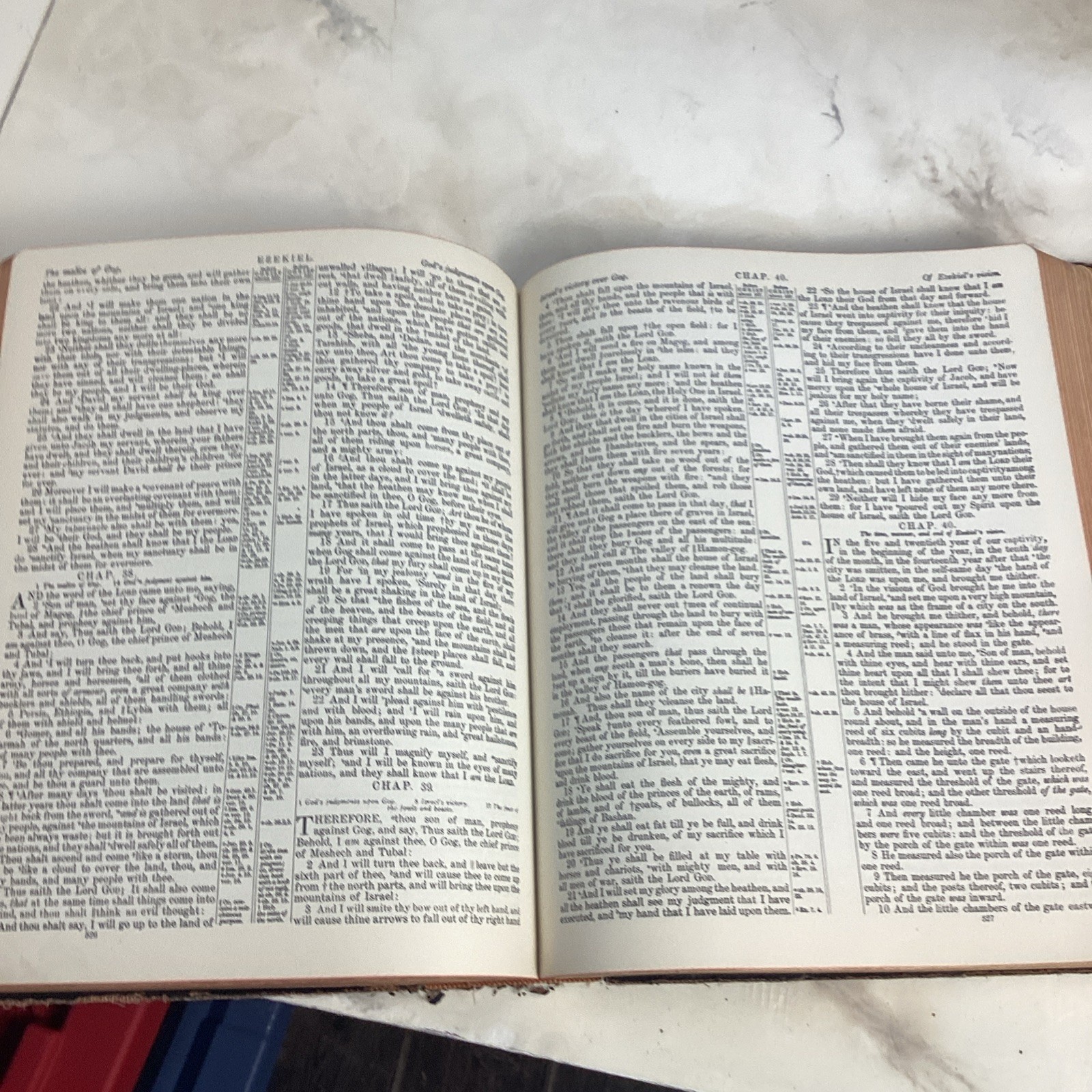 1936 The John A. Hertel Co. Leather Indexed Illustrated Red Letter Bible Chicago