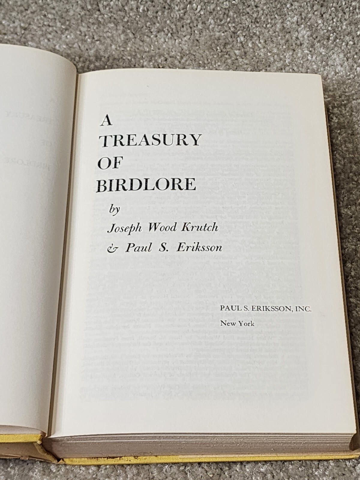 A Treasury of Birdlore by Joseph Wood Krutch & Paul S. Eriksson Hardcover 1962