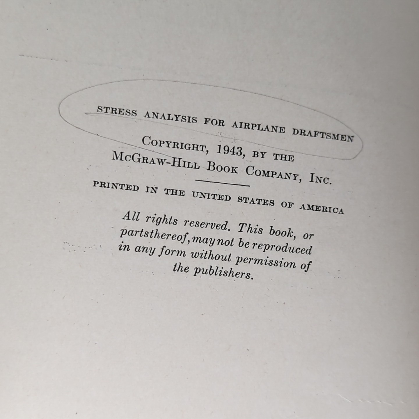 STRESS ANALYSIS for AIRPLANE DRAFTS MEN BY ERNEST J. GREENWOOD 1943
