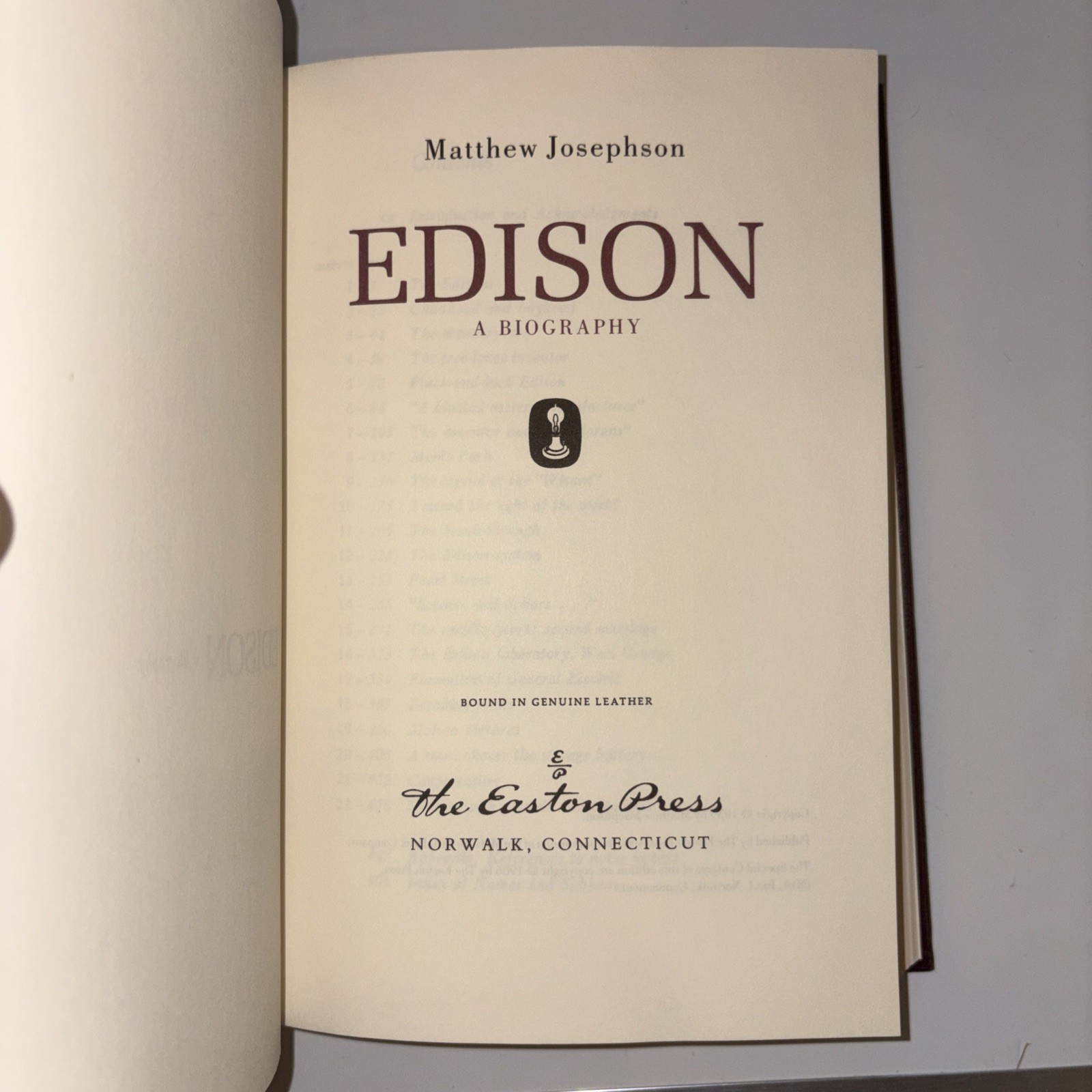 Edison by Matthew Josephson, Easton Press, 1986 Library of American History