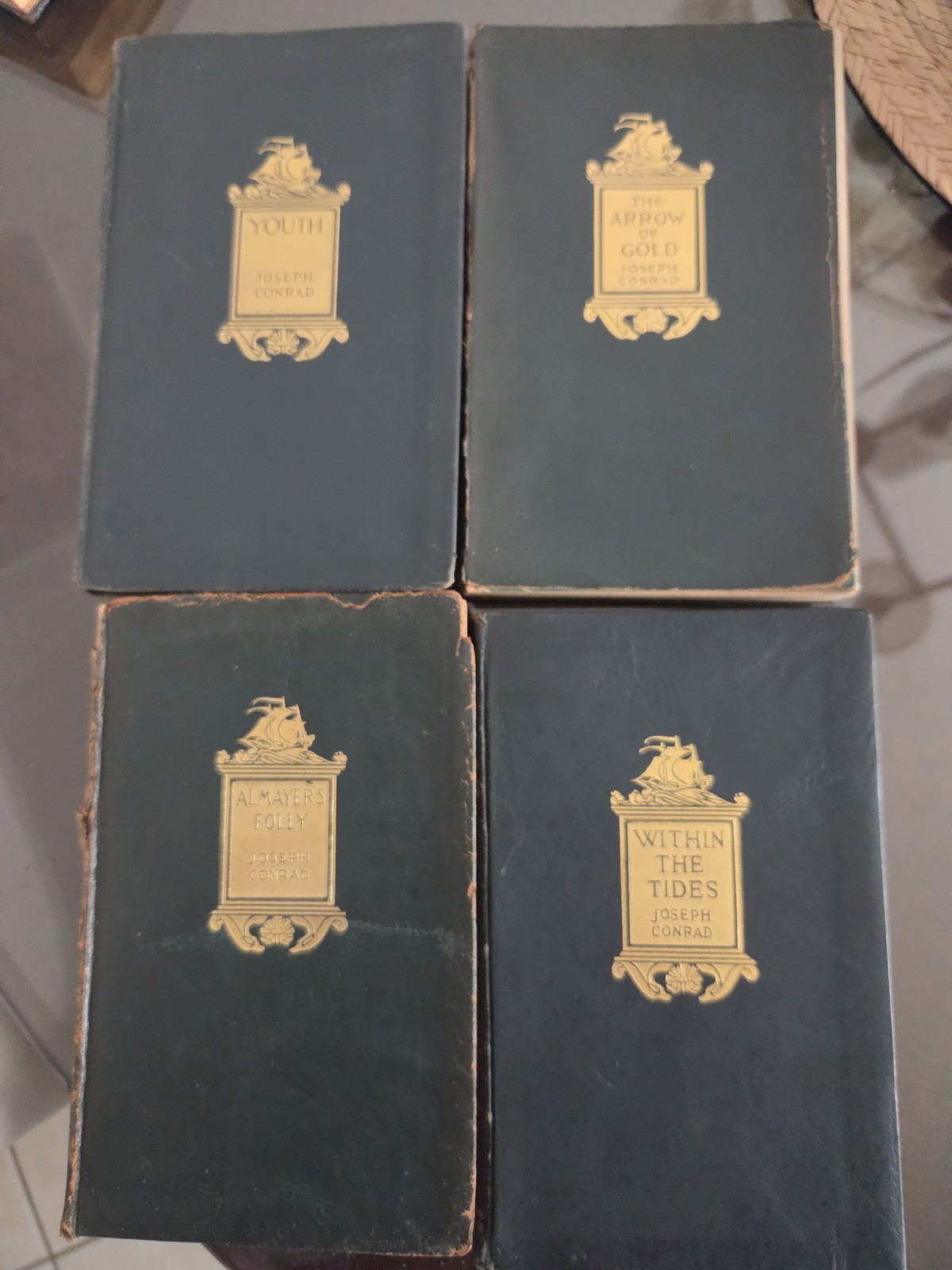 4 Antique Joseph Conrad Books 1920s Malay Edition Blue Gold