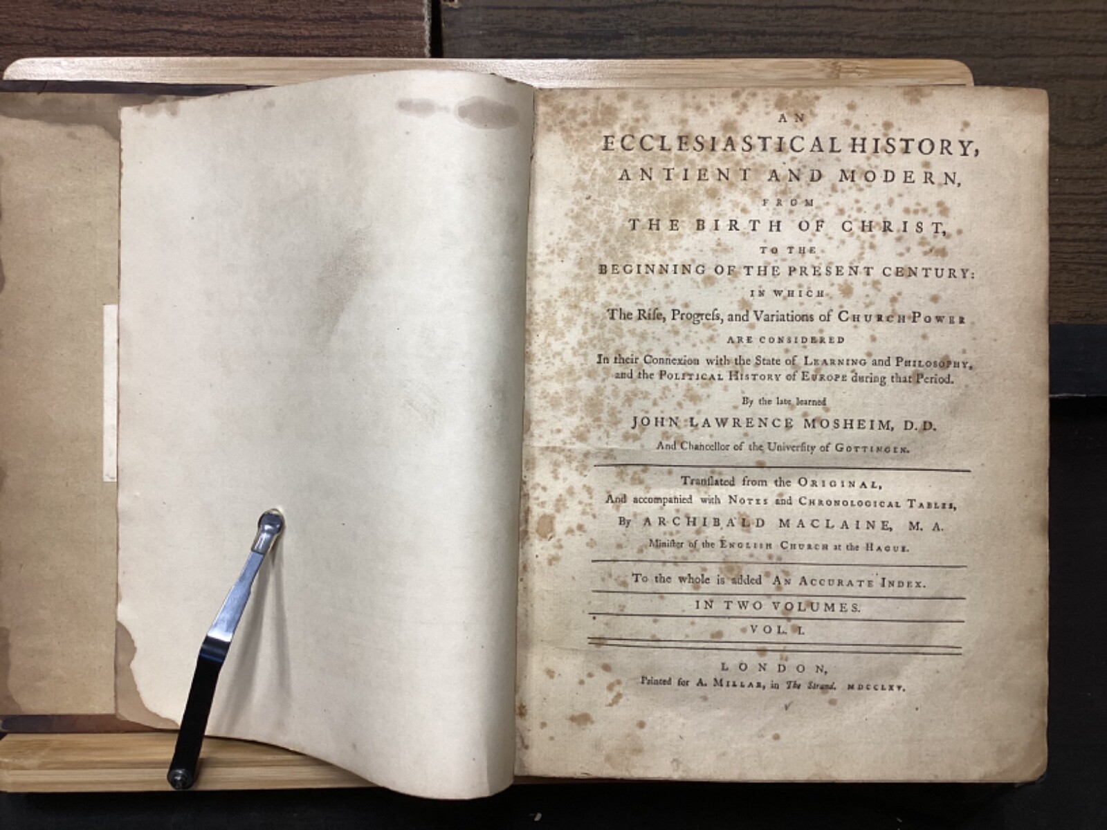 1765 An Ecclesiastical History, in Two Parts, by John Lawrence Mosheim