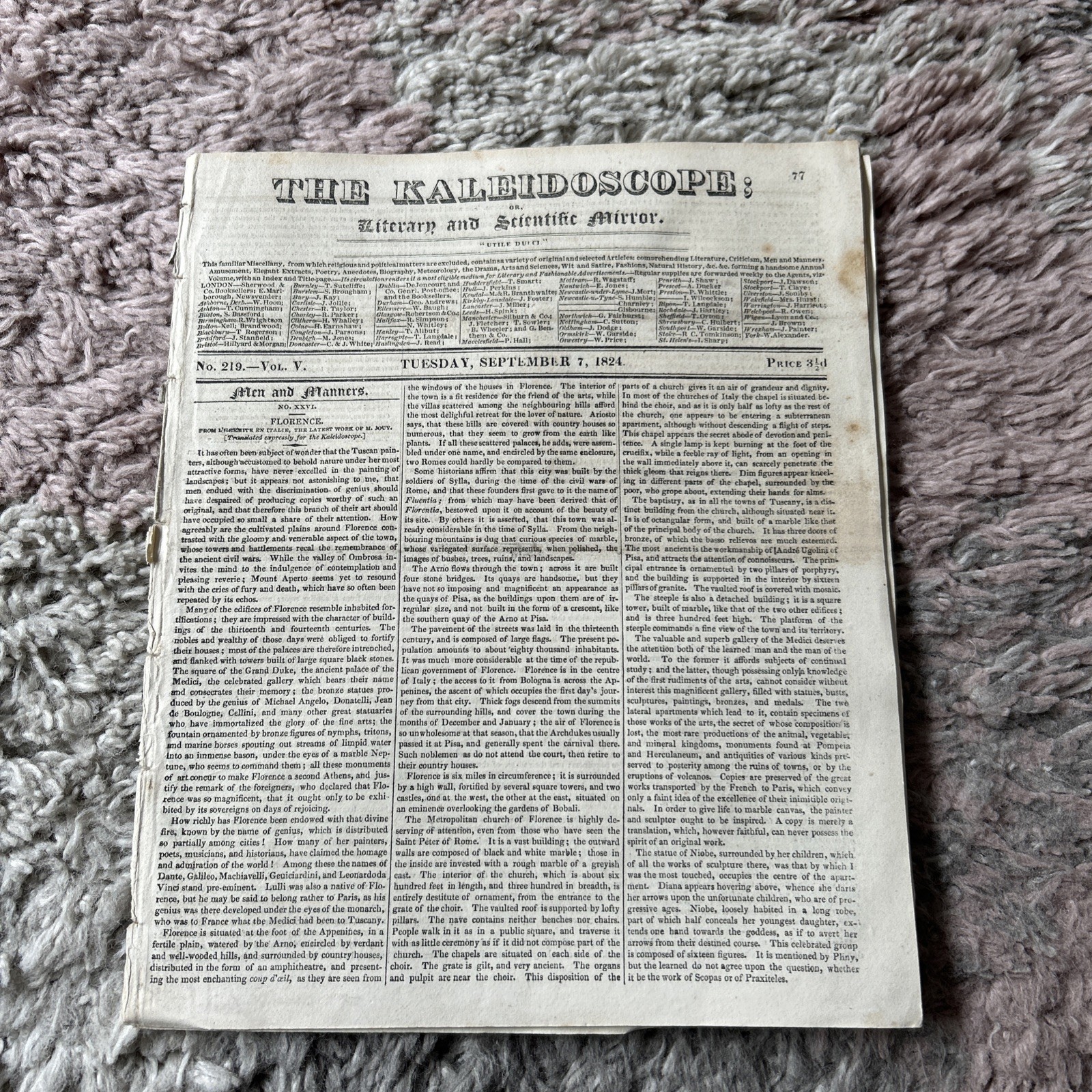 THE KALEIDOSCOPE OR LITERARY AND SCIENTIFIC MIRROR APR 1824 ASTRONOMY